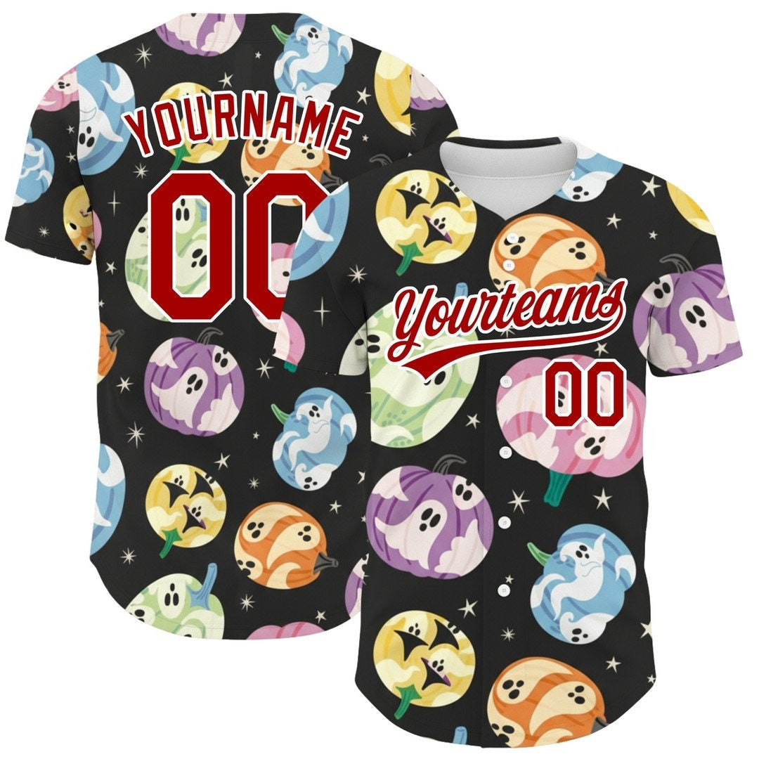 Halloween Red Black Cute Ghost Swirl Custom Baseball Jersey
