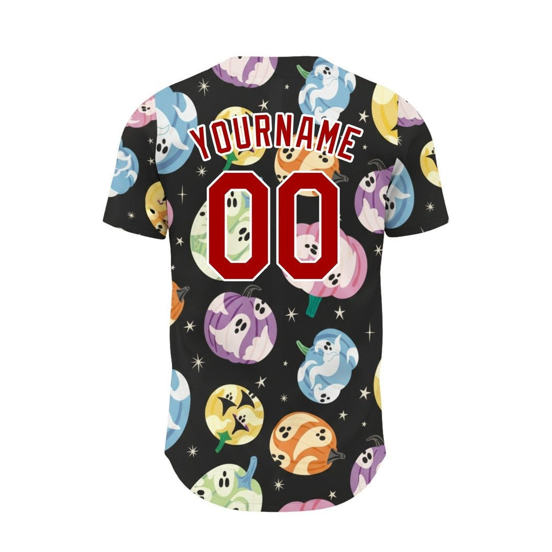Halloween Red Black Cute Ghost Swirl Custom Baseball Jersey