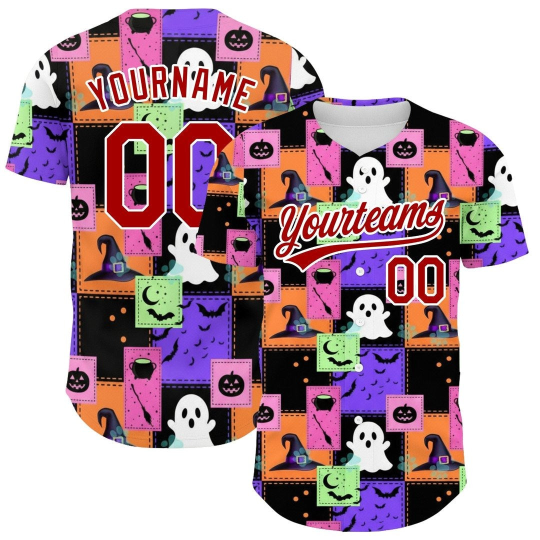 Halloween Red Black Patchwork Ghost Custom Baseball Jersey
