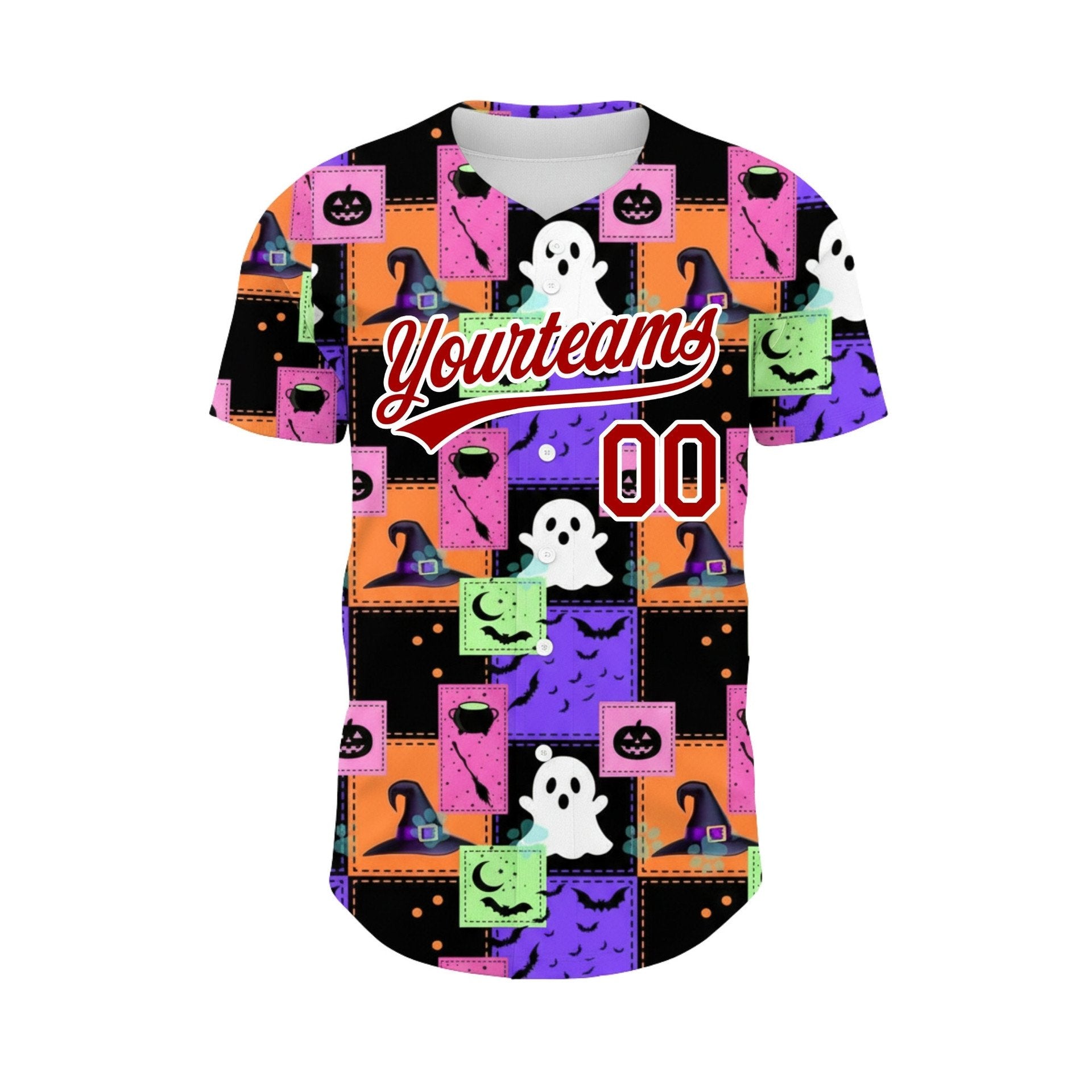Halloween Red Black Patchwork Ghost Custom Baseball Jersey