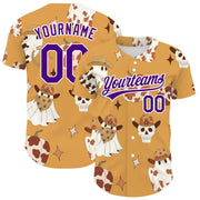 Halloween Purple Yellow Cowboy Ghosts Skulls Custom Baseball Jersey