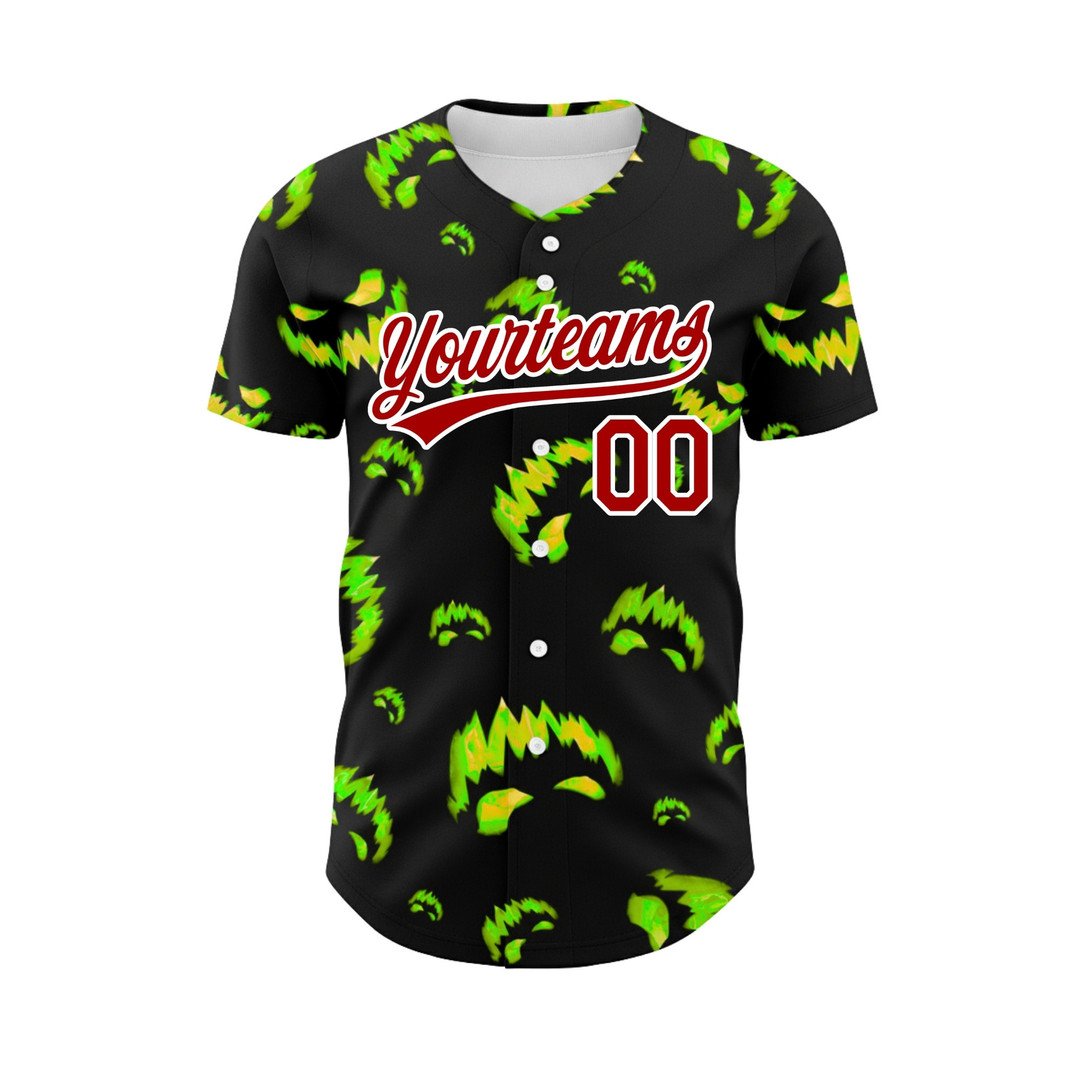 Halloween Red Green Inferno Grin Flame Pumpkin Custom Baseball Jersey