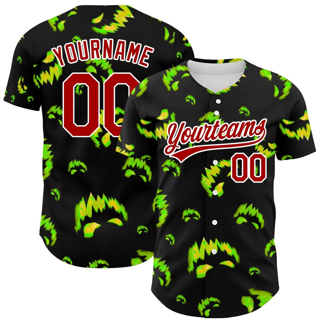 Halloween Red Green Inferno Grin Flame Pumpkin Custom Baseball Jersey