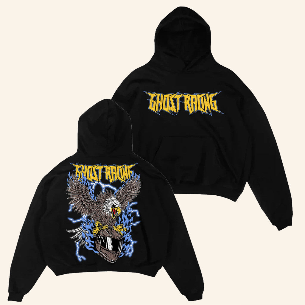 Ghost Racing Merch Blue Flaming Eagle Hoodie Xmas Presents For Him - Thriftgiftshop