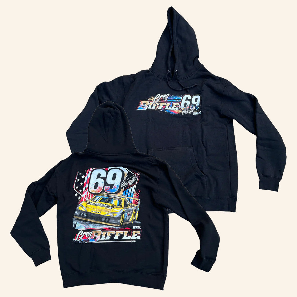 Greg Biffle Merch Greg Biffle 2022 69 SRX Black Hoodie Gift Ideas For Race Car Fan - Thriftgiftshop