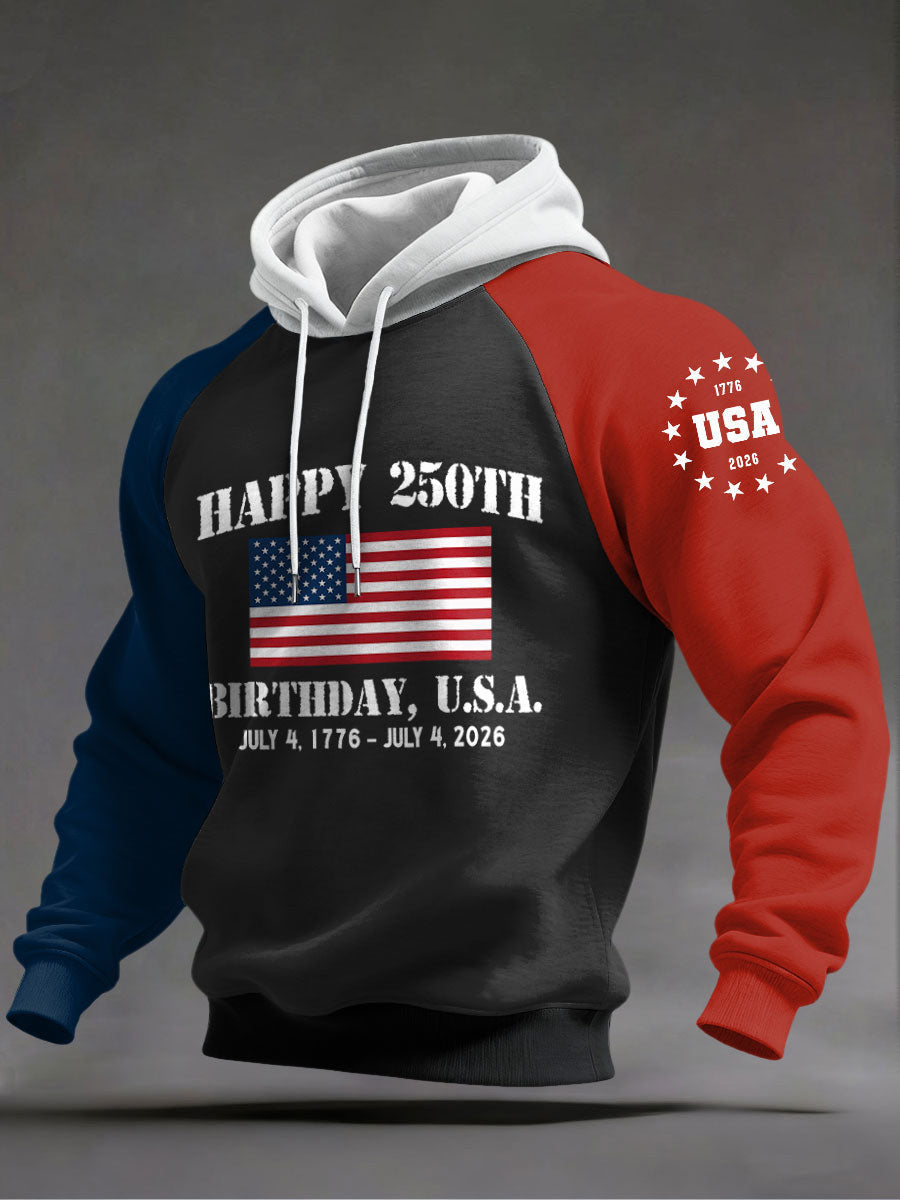 Happy 250th Birthday USA Hoodie July 4 American Flag Clothing For Grandfather