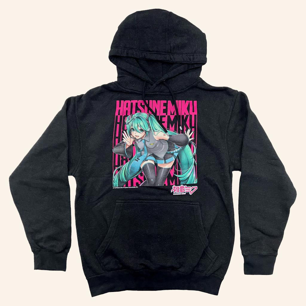 Hatsune Miku Merch Hatsune Miku Logo Repeat Hoodie Gifts For Music Fans - Thriftgiftshop