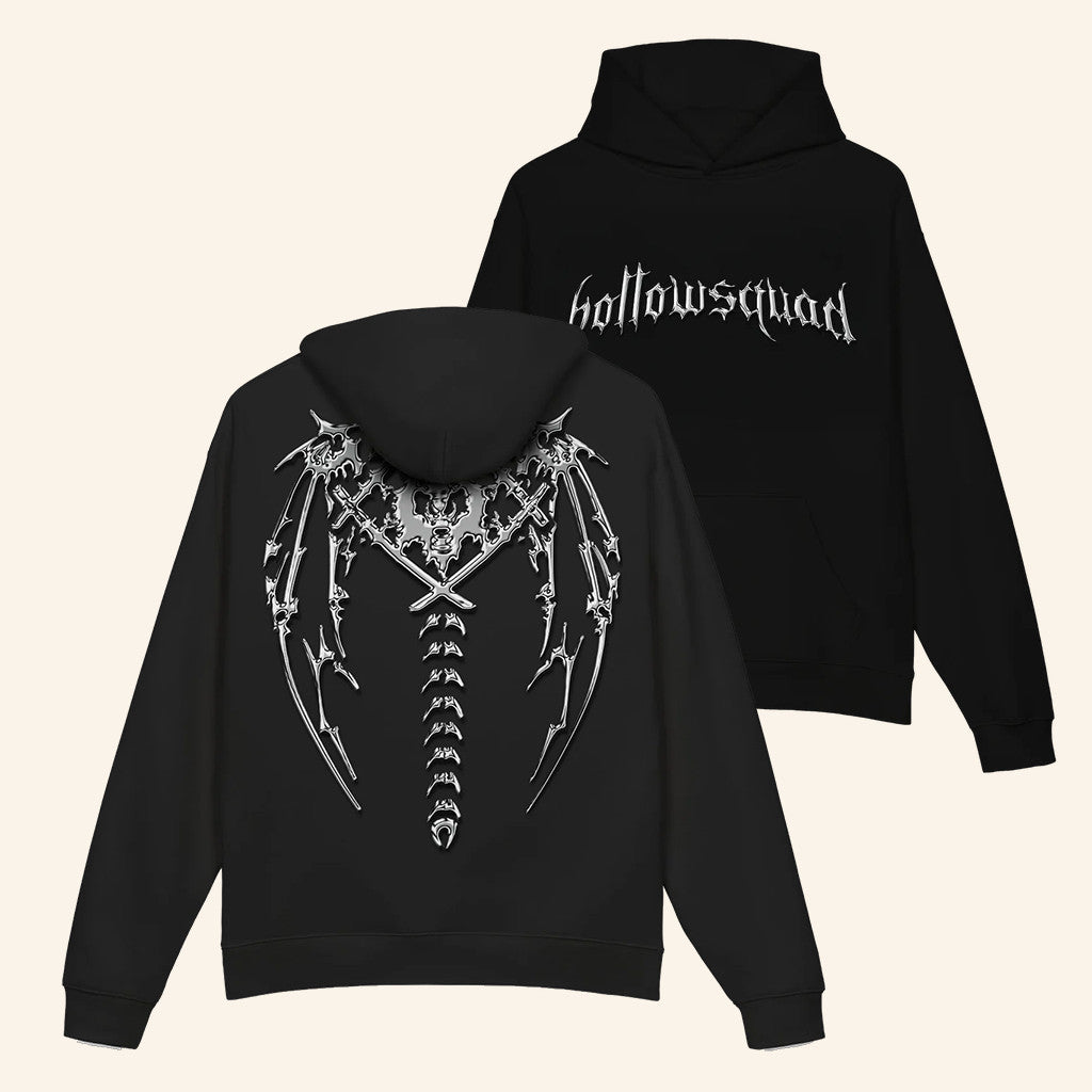 Hollowsquad LA Merch Chrome Spine Black Hoodie Best Gifts For Husband - Thriftgiftshop