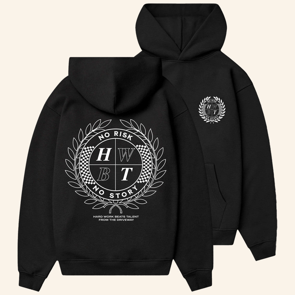 HWBT Merch No Risk Crest Black Hoodie Birthday Present For Husband - Thriftgiftshop