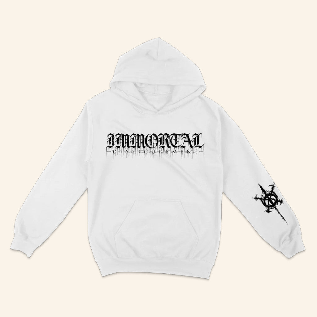 Immortal Disfigurement Merch Logo White Hoodie Music Lover Gift Ideas For Him - Thriftgiftshop