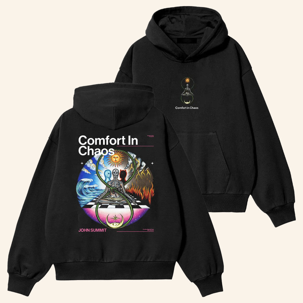 John Summit Merch Comfort In Chaos Black Hoodie Music Gift Ideas For Guys - Thriftgiftshop