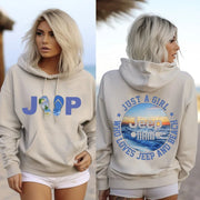 Just A Girl Who Loves Jeep And Beach Hoodie Beach Lover Jeep Gift Ideas For Her - Thriftgiftshop