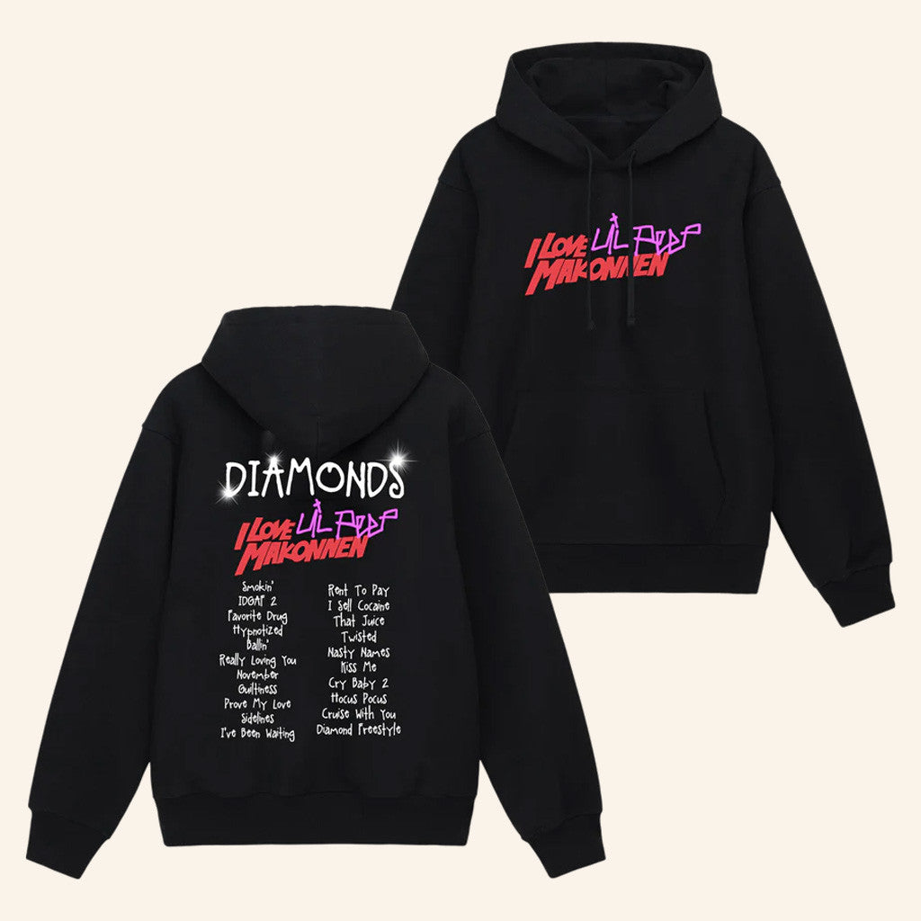 Lil Peep Merch Lil Peep x ILoveMakonnen DIAMONDS Black Hoodie Gifts For Sister - Thriftgiftshop