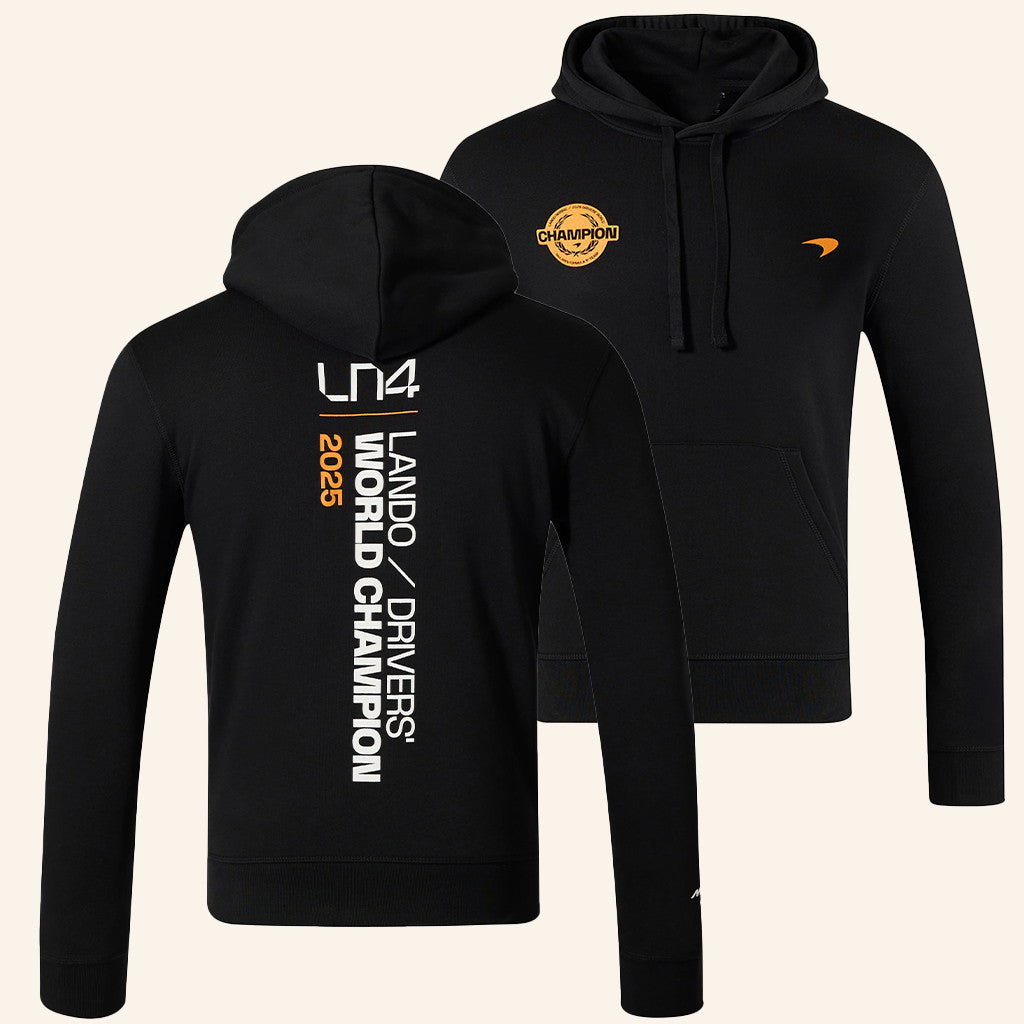 Mclaren Merch Lando Norris 2025 Drivers World Champion Black Hoodie Gifts For Racing Fans - Thriftgiftshop