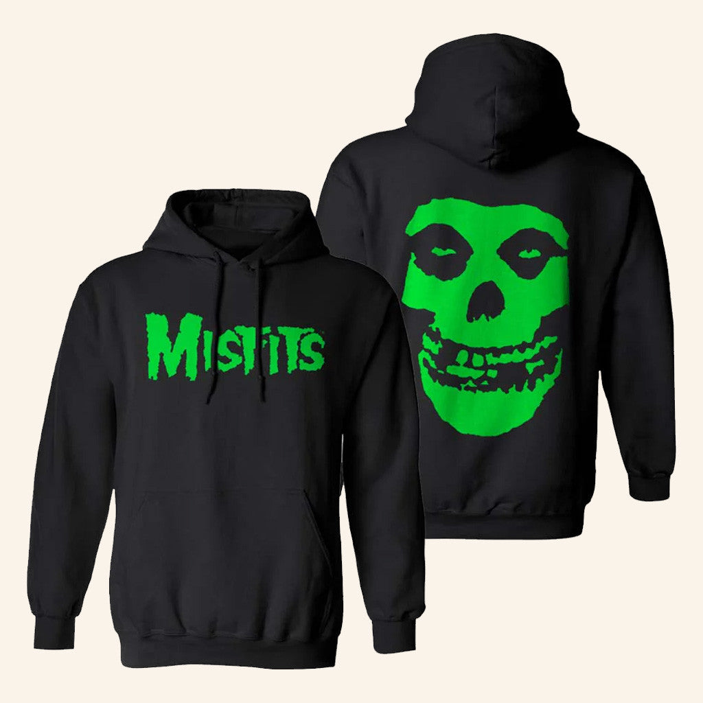 Misfits Merch Green Fiend Skull Black Hoodie Birthday Present For Him - Thriftgiftshop