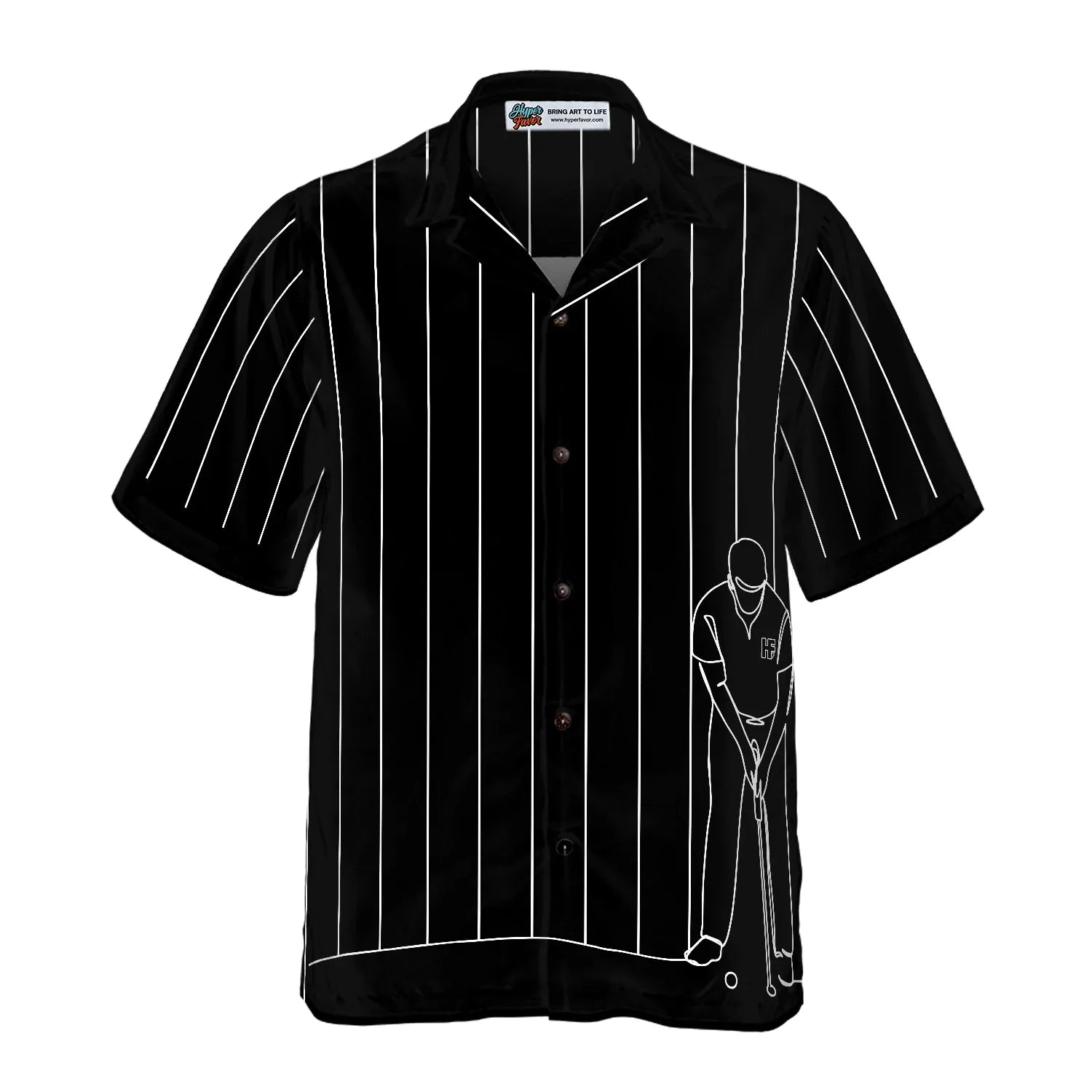 Black And White Line Drawing Golfer Hawaiian Shirt, Drawing A Cartoon Golfer Aloha Shirt For Men & Women, Best Gift For Golfer