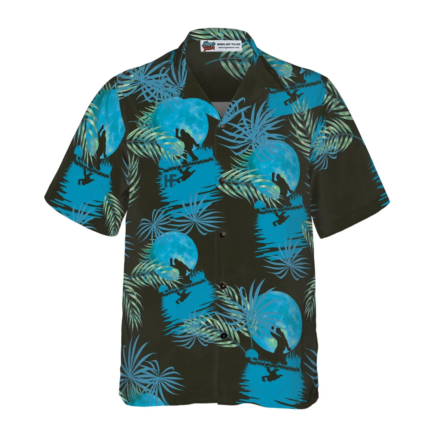 Bigfoot Tropical Blue Moon Bigfoot Hawaiian Shirt, Black And Blue Moonlight Bigfoot Shirt For Men, Aloha Tropical Summer Leaves Shirt , Perfect Gift For Summer Tropical Lovers, Friends, Husband, Boyfriend, Family