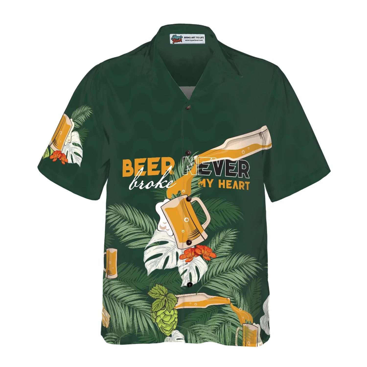 Beer never broke my heart Hawaiian Shirt For Men, Beer Lovers Aloha Shirts, International Beer Day Shirt, Beer Tropical Summer, Tropical Flowers, Tropical Leaves For Men, Perfect Gift For Beer Lovers, Friends, Husband, Boyfriend, Family
