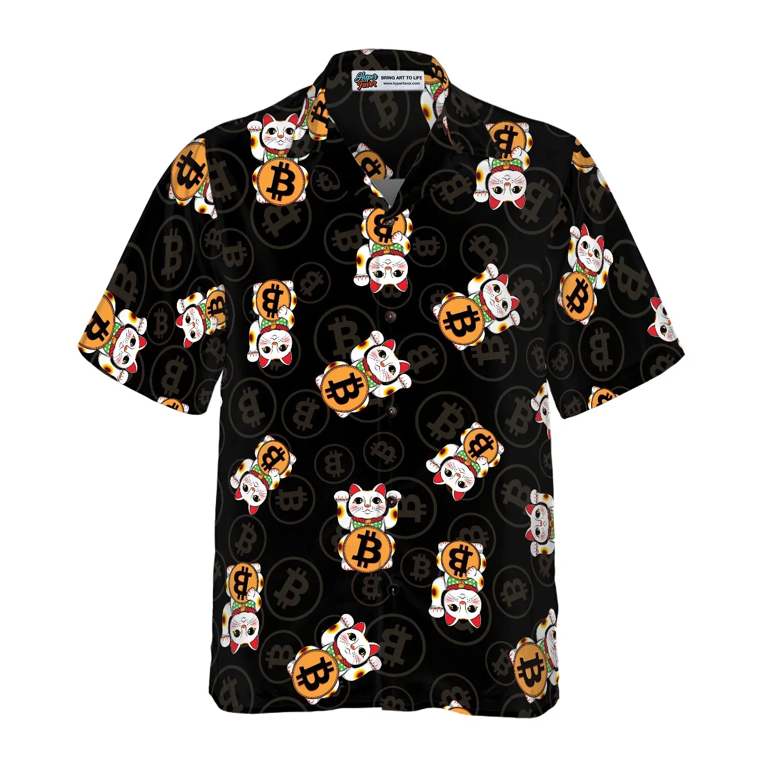 Bitcoin Lucky Cat Hawaiian Shirt, Bitcoin And Cat Aloha Shirt - Perfect Gift For Bitcoin Lovers, Family, Friends