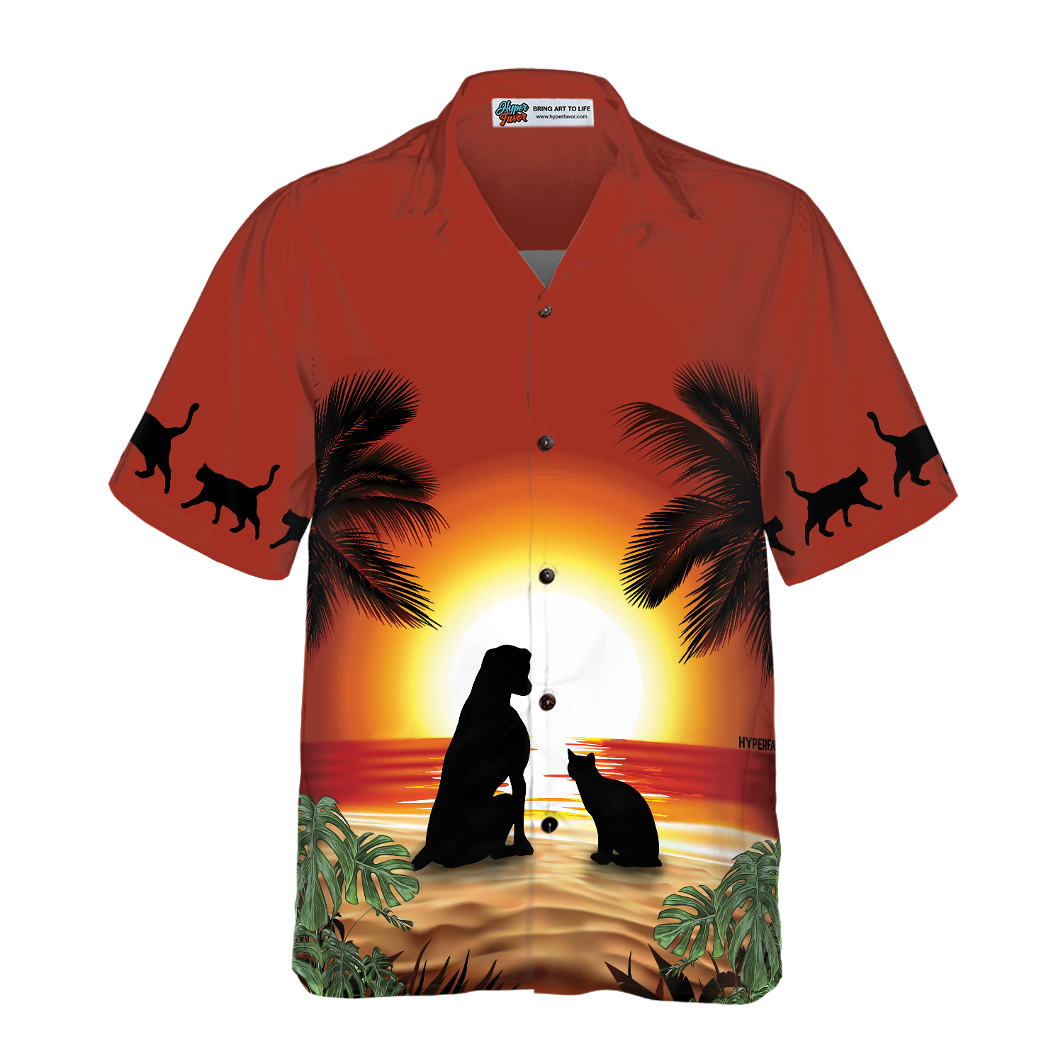 Cat And Dog Sunset Hawaiian Shirt, Best Gift For Cat Lover, Husband, Wife, Boyfriend, Girlfriend, Friend, Family