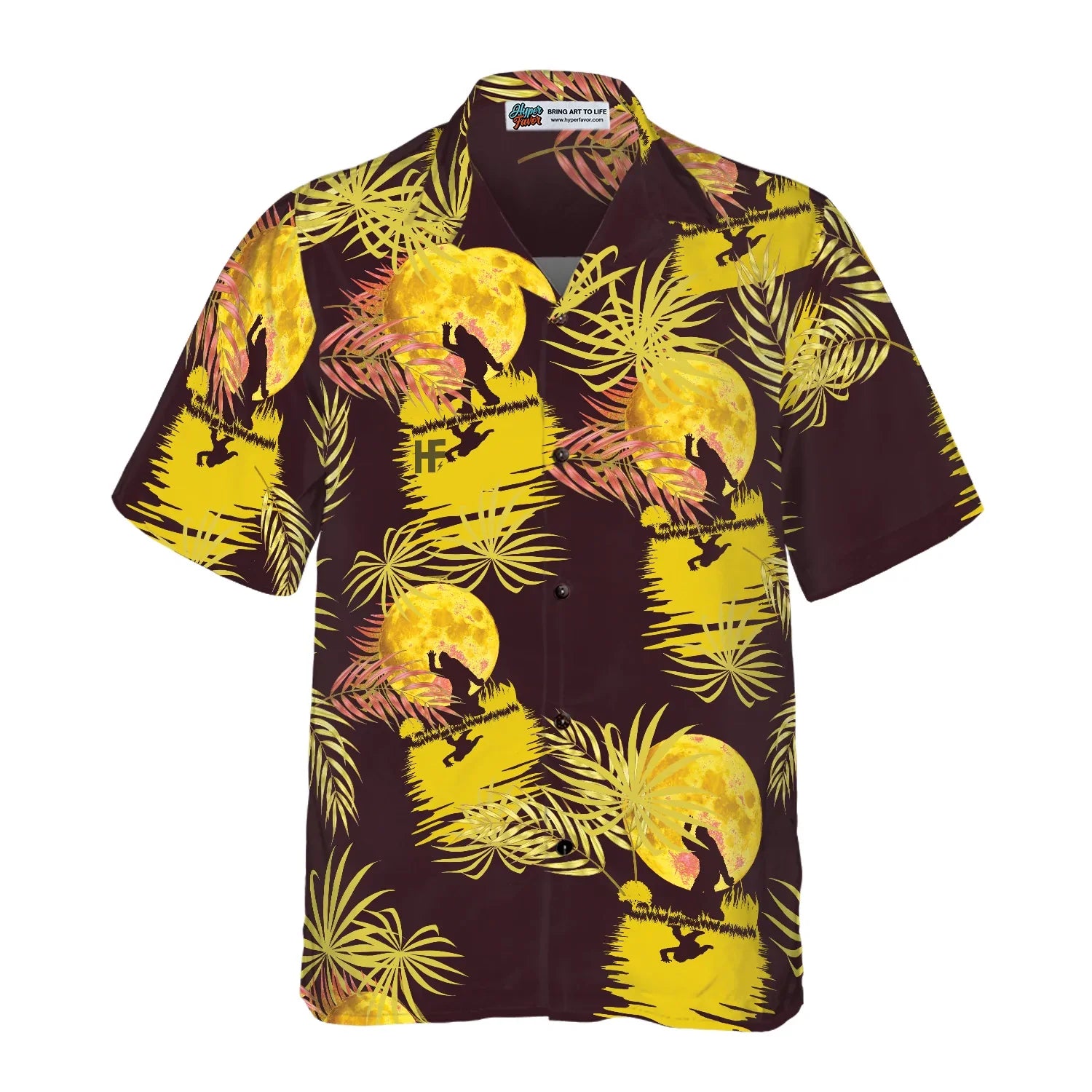Bigfoot Tropical Yellow Moon Bigfoot Hawaiian Shirt, Purple And Yellow Dancing In The Moonlight Bigfoot Shirt For Men, Aloha Tropical Summer Shirt Gift For Men, Perfect Gift For Bigfoot Lovers, Friends, Husband, Boyfriend, Family