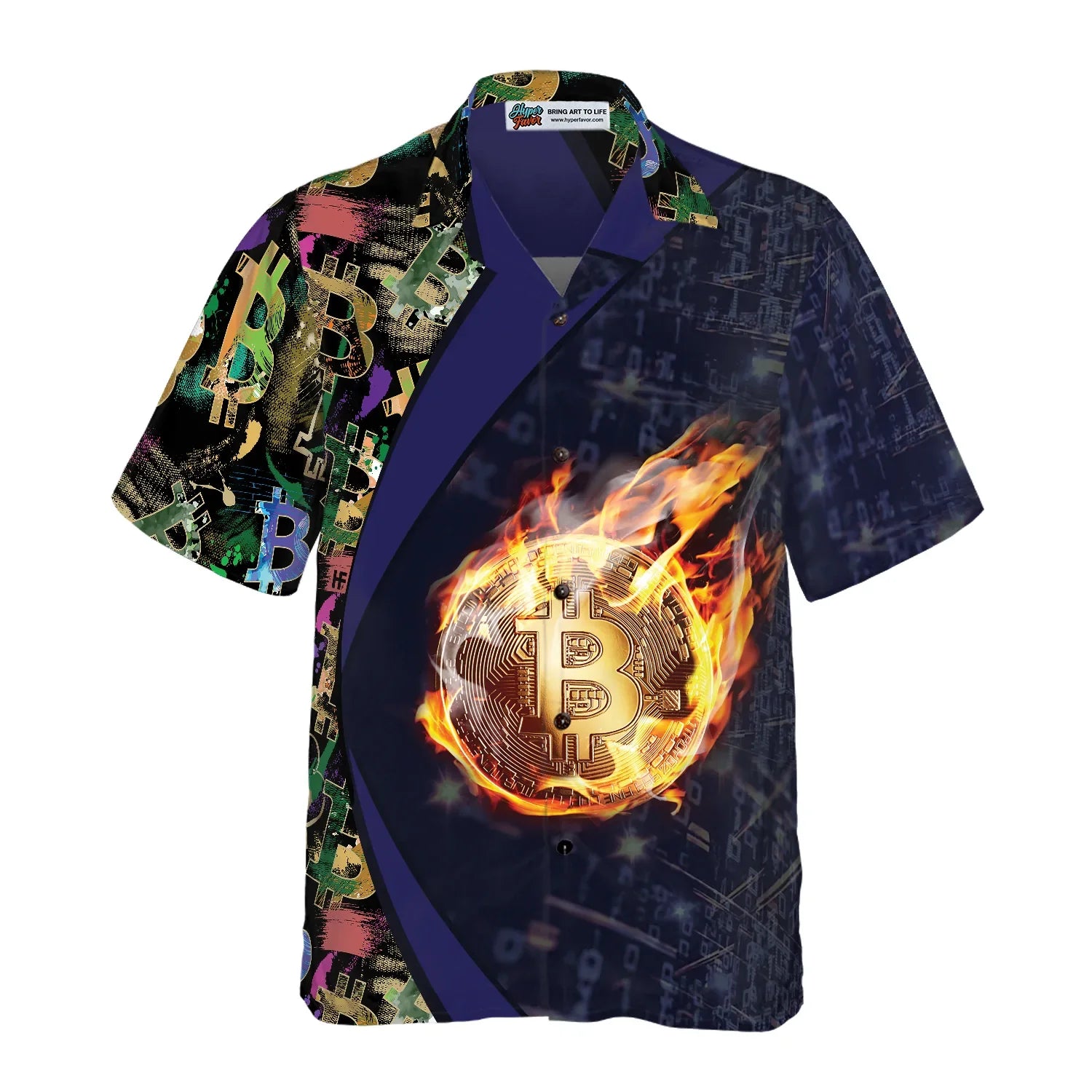Bitcoin Block Chain Flame Hawaiian Shirt, Bitcoin Aloha Shirt For Men - Perfect Gift For Bitcoin Lovers, Family, Friends, Husband, Boyfriend