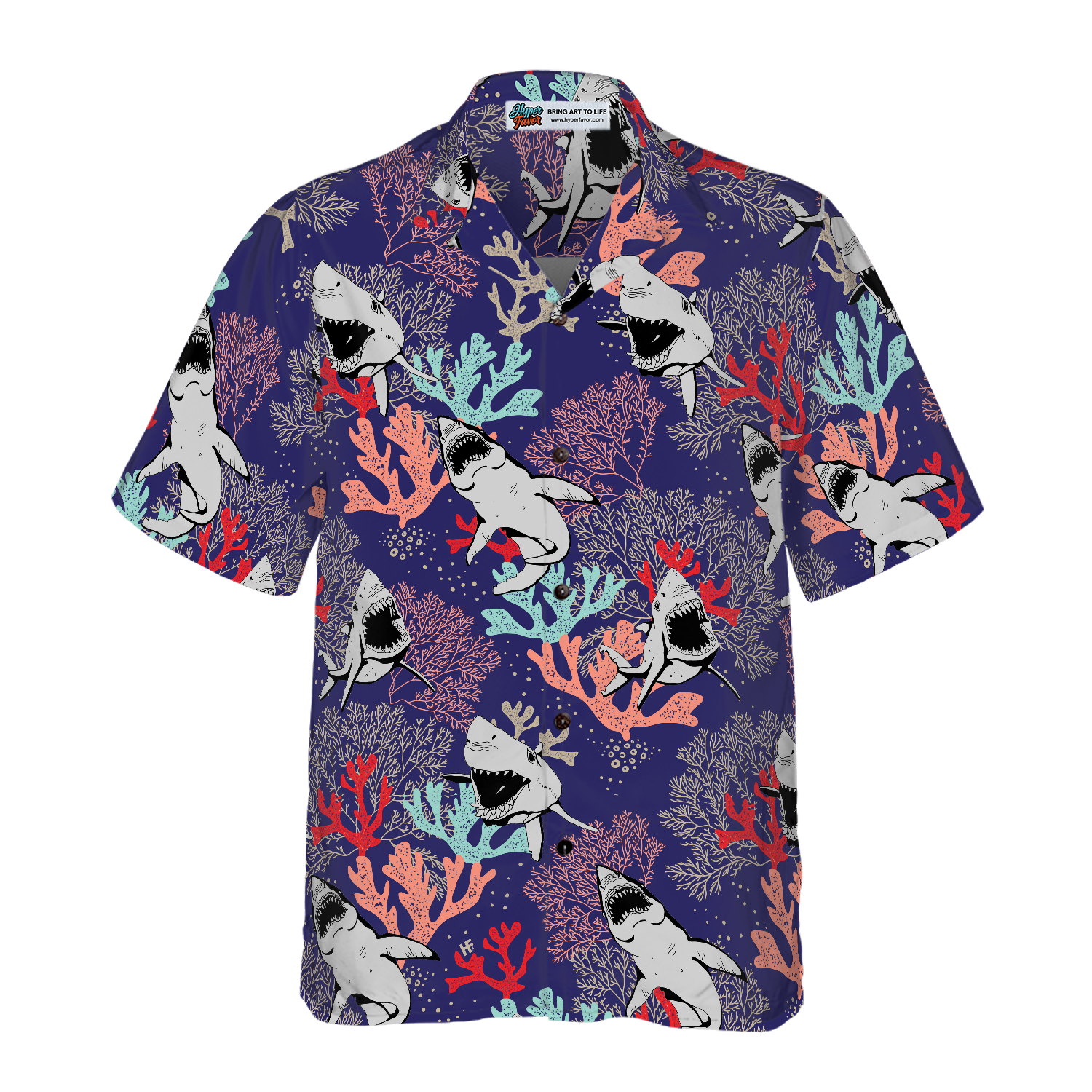 Blue Ocean Coral Sharks Hawaiian Shirt, Best Gift For lover, Friend, Family