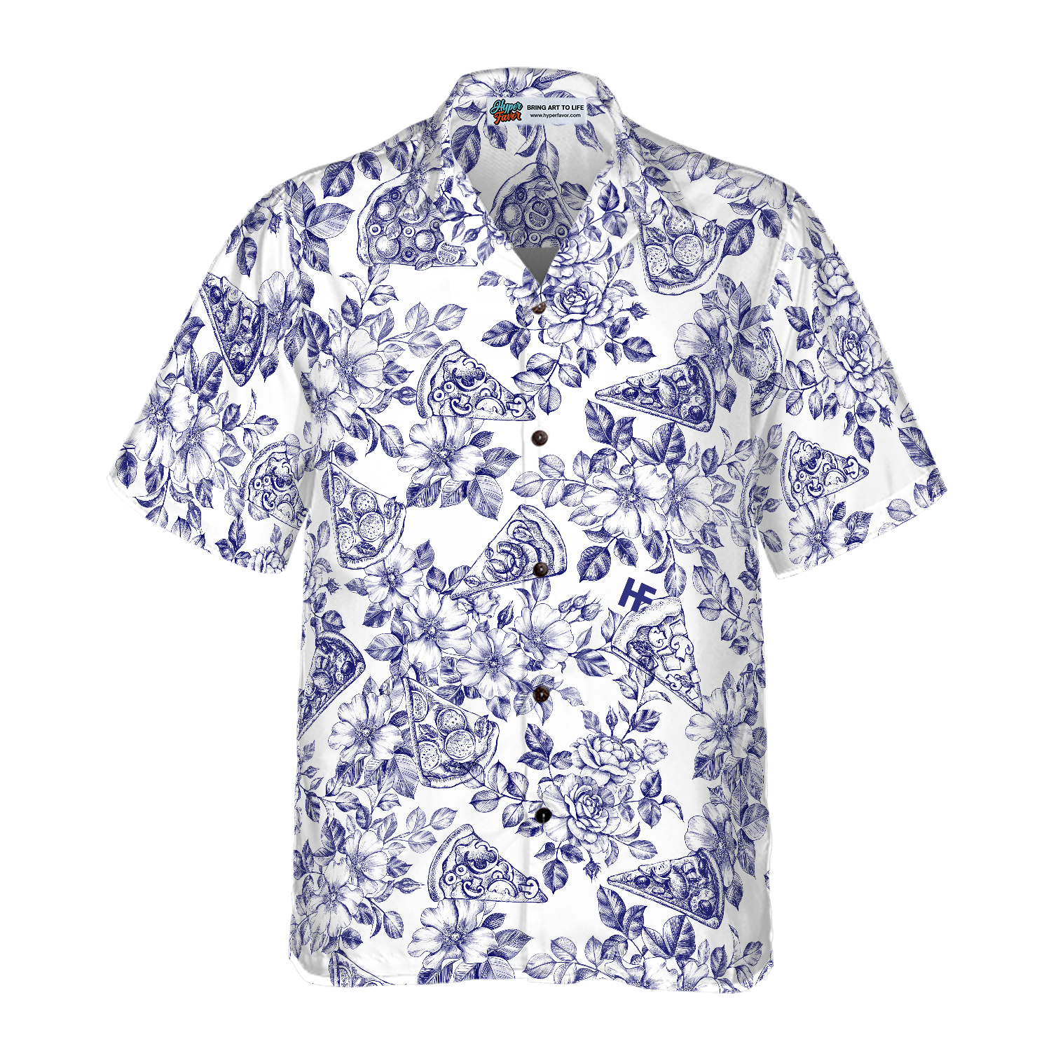 Blue Floral Pizza Pattern Shirt Hawaiian Shirt, Best Gift For lover, Friend, Family