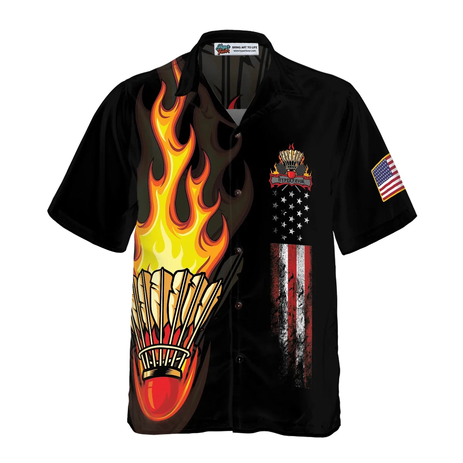 Badminton Flame American Flag Hawaiian Shirt, USA Flag Aloha Shirt For Men & Women, Best Gift For Badminton Lovers