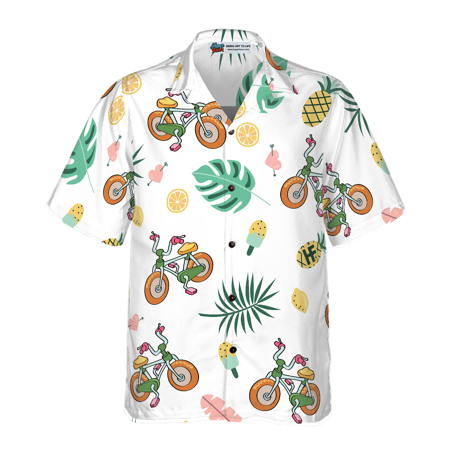 Cartoon Cycling Hawaiian Shirt, Pineapple Hawaiian Shirt, Best Gift For Cartoon Lover, Friend, Family