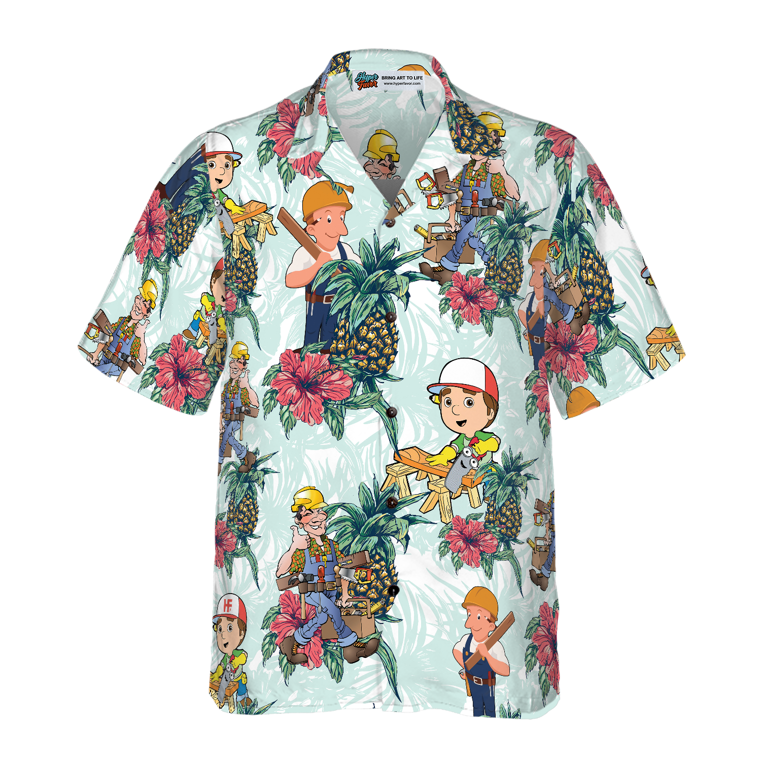 Carpenter Pineapple Seamless Pattern Hawaiian Shirt, Best Gift For Cartoon Lover, Friend, Family
