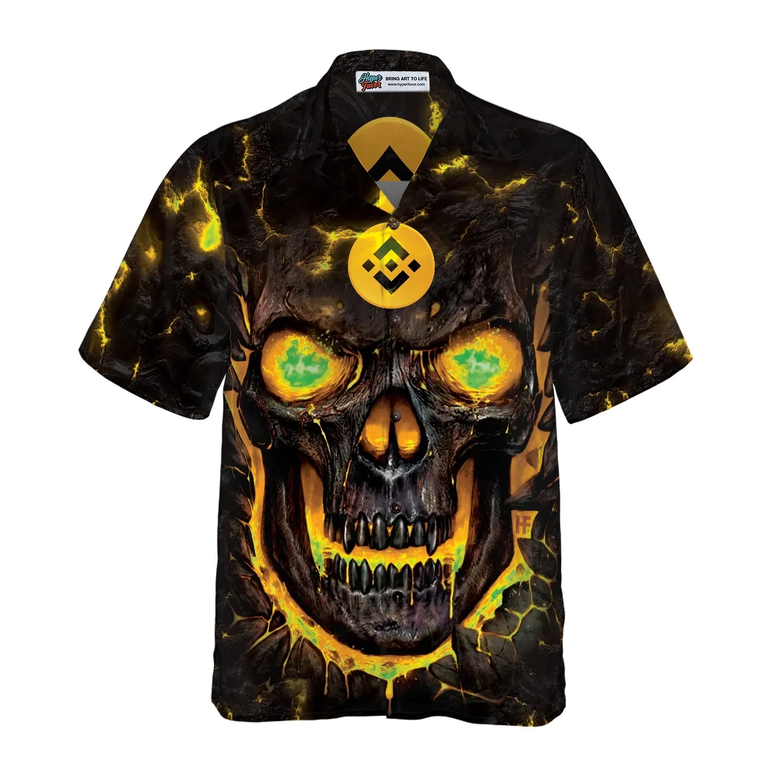 Binance Coin Skull Fire Hawaiian Shirt, Binance Coin Skull Aloha Shirt For Men - Perfect Gift For Bitcoin Lovers, Family, Friends, Husband, Boyfriend