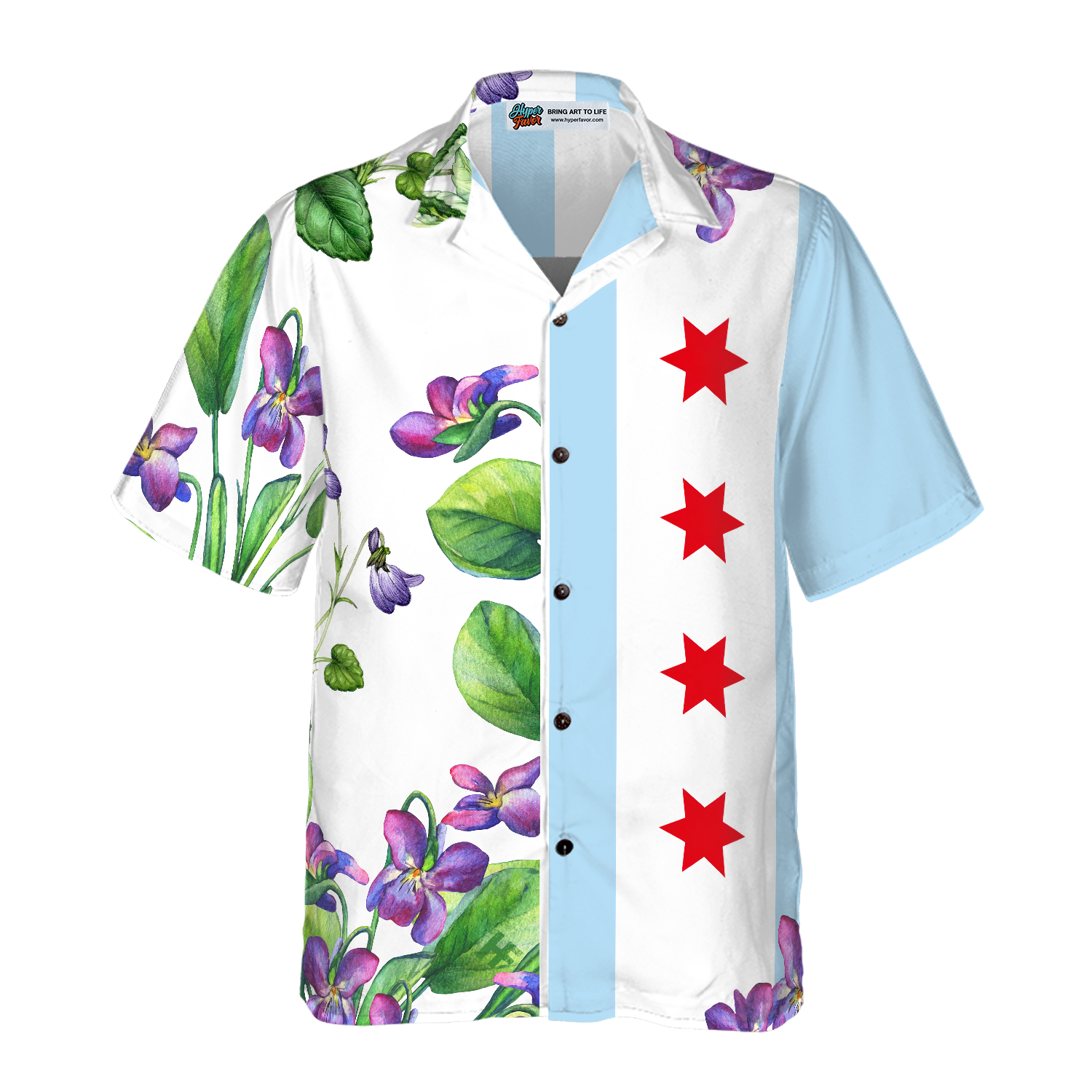 Chicago Flag Viola sororia Hawaiian Shirt, Best Gift For Husband, Wife, Boyfriend, Girlfriend, Friend, Family
