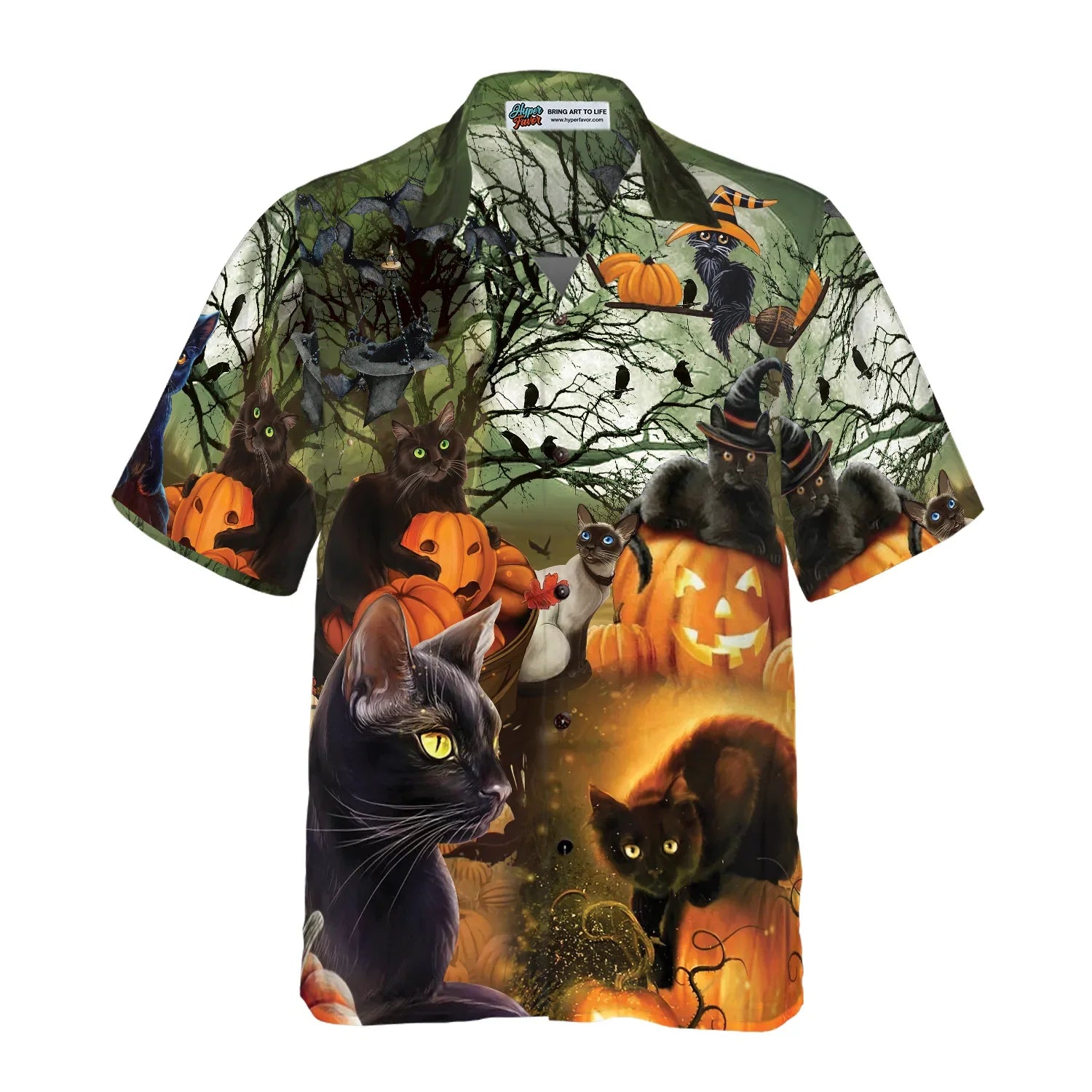 Black Cat And The Pumpkin Hawaiian Shirt, Halloween Hawaiian Shirt For Men And Women, Best Gift For Husband, Boyfriend, Friends, Family