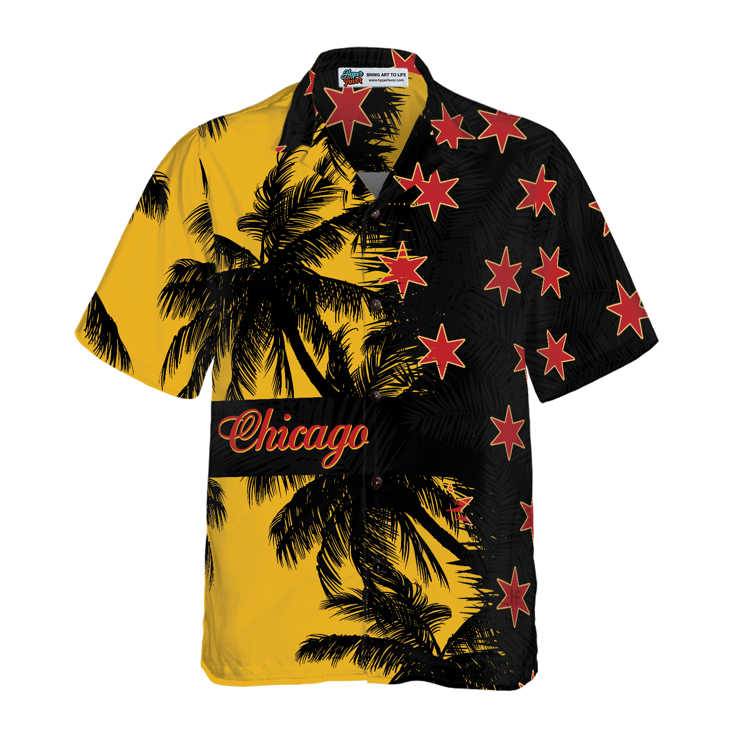 Black & Yellow Chicago Hawaiian Shirt - Perfect Gift For Friends, Husband, Boyfriend, Family