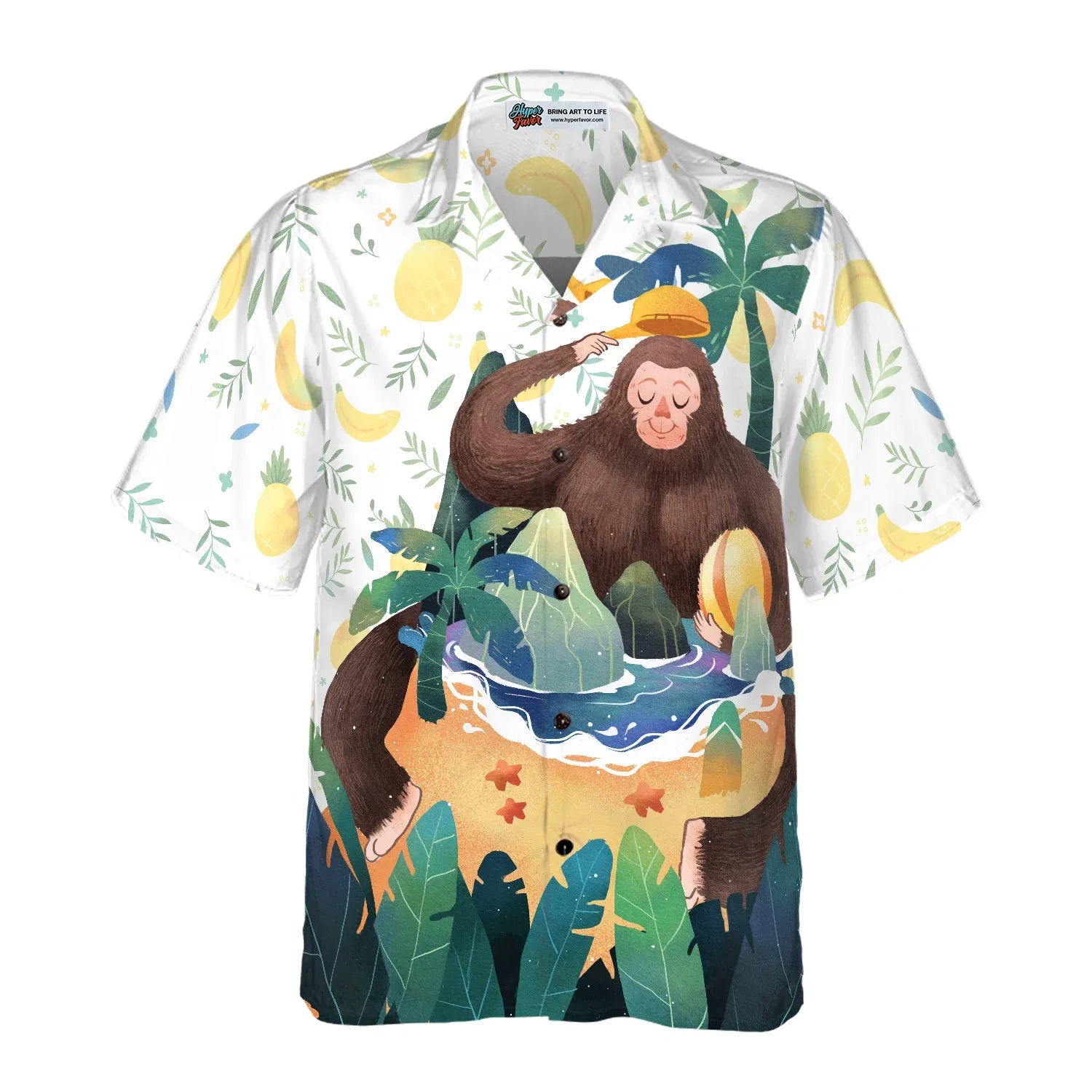 Artistic Bigfoot on the Beach Hawaiian Shirt, Sasquatch Aloha Shirts for Men & Women, Best Gift For Summer, Husband, Wife, Boyfriend, Girlfriend