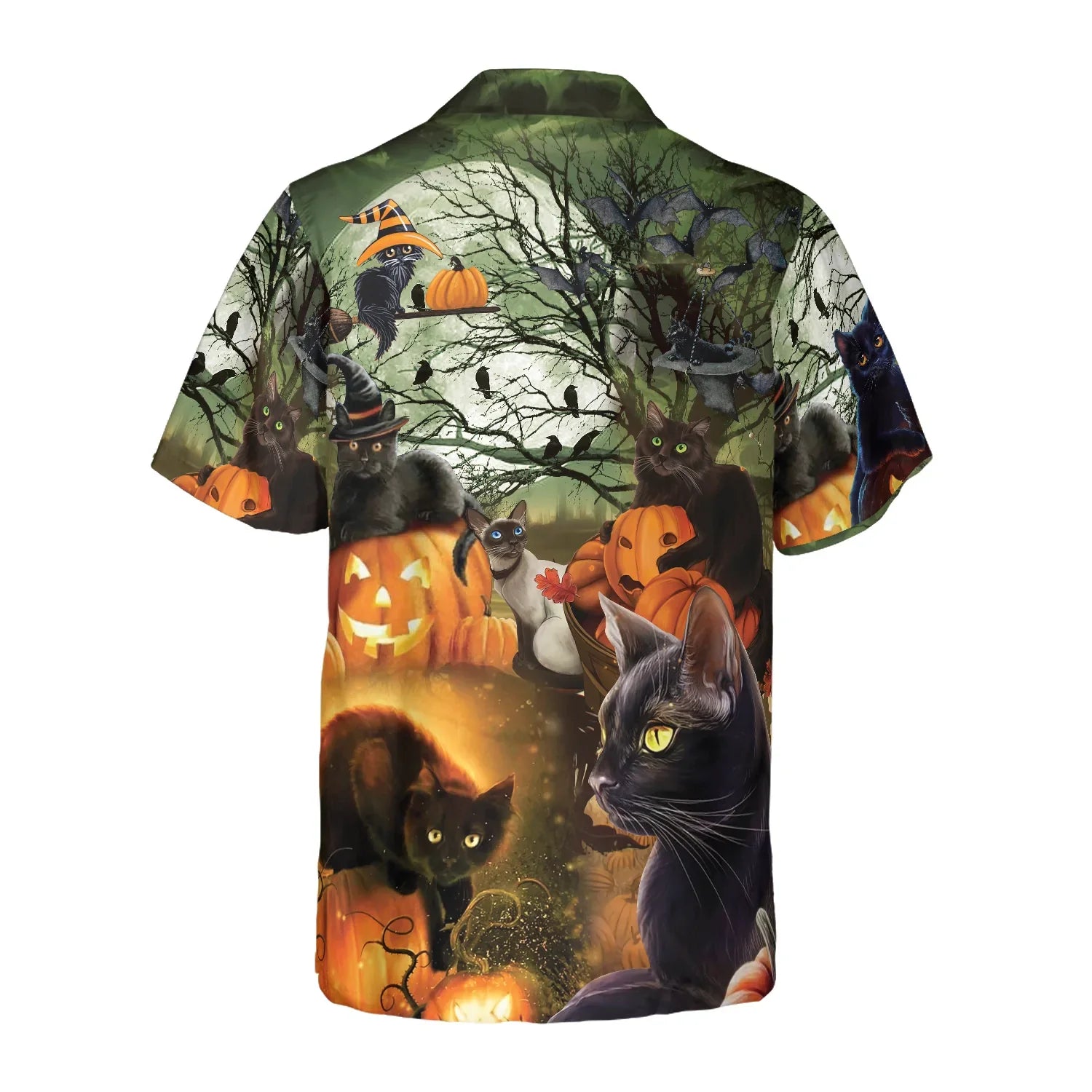 Black Cat And The Pumpkin Hawaiian Shirt, Halloween Hawaiian Shirt For Men And Women, Best Gift For Husband, Boyfriend, Friends, Family