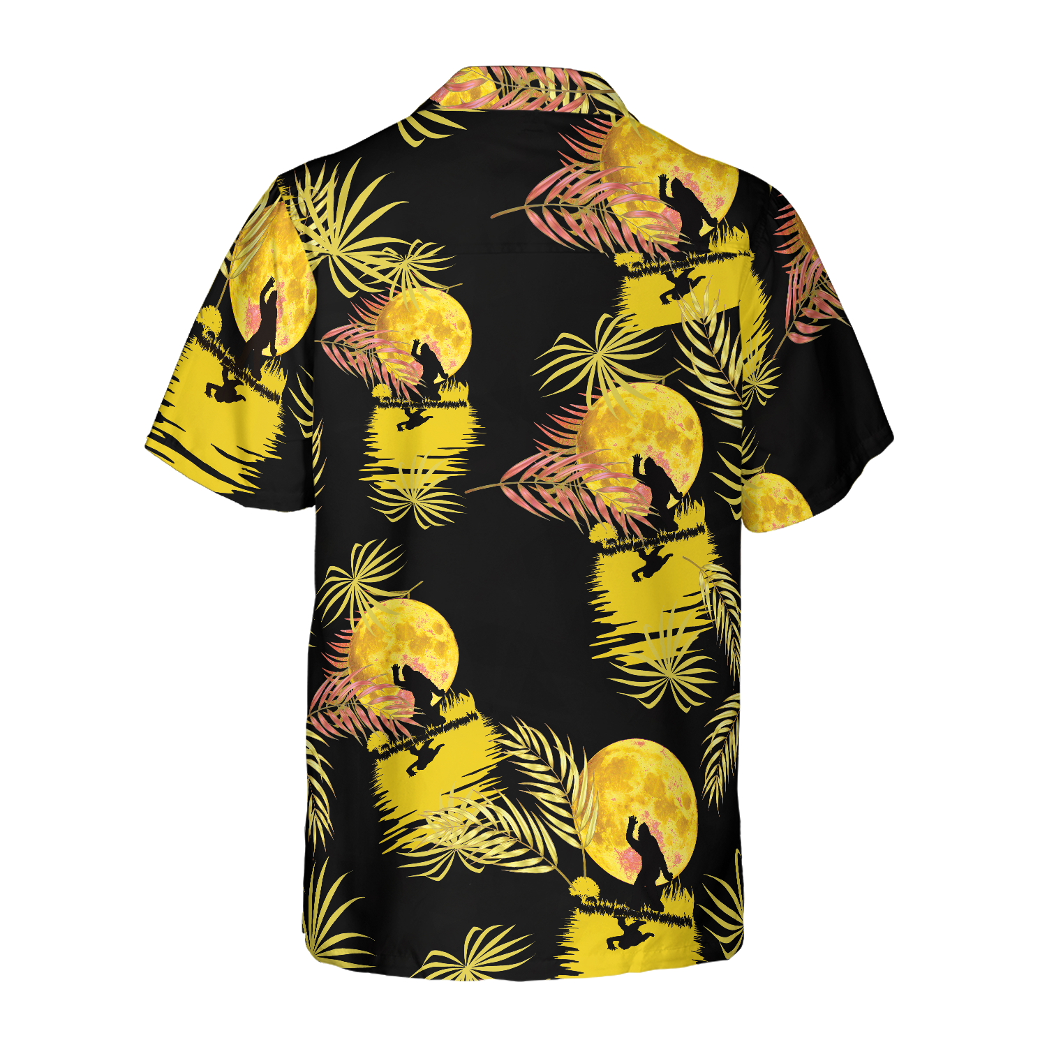 Bigfoot Tropical Yellow Moon Bigfoot Hawaiian Shirt, Black And Yellow Moonlight Bigfoot Shirt For Men - Perfect Gift For Friends, Husband, Boyfriend, Girlfriend, Family
