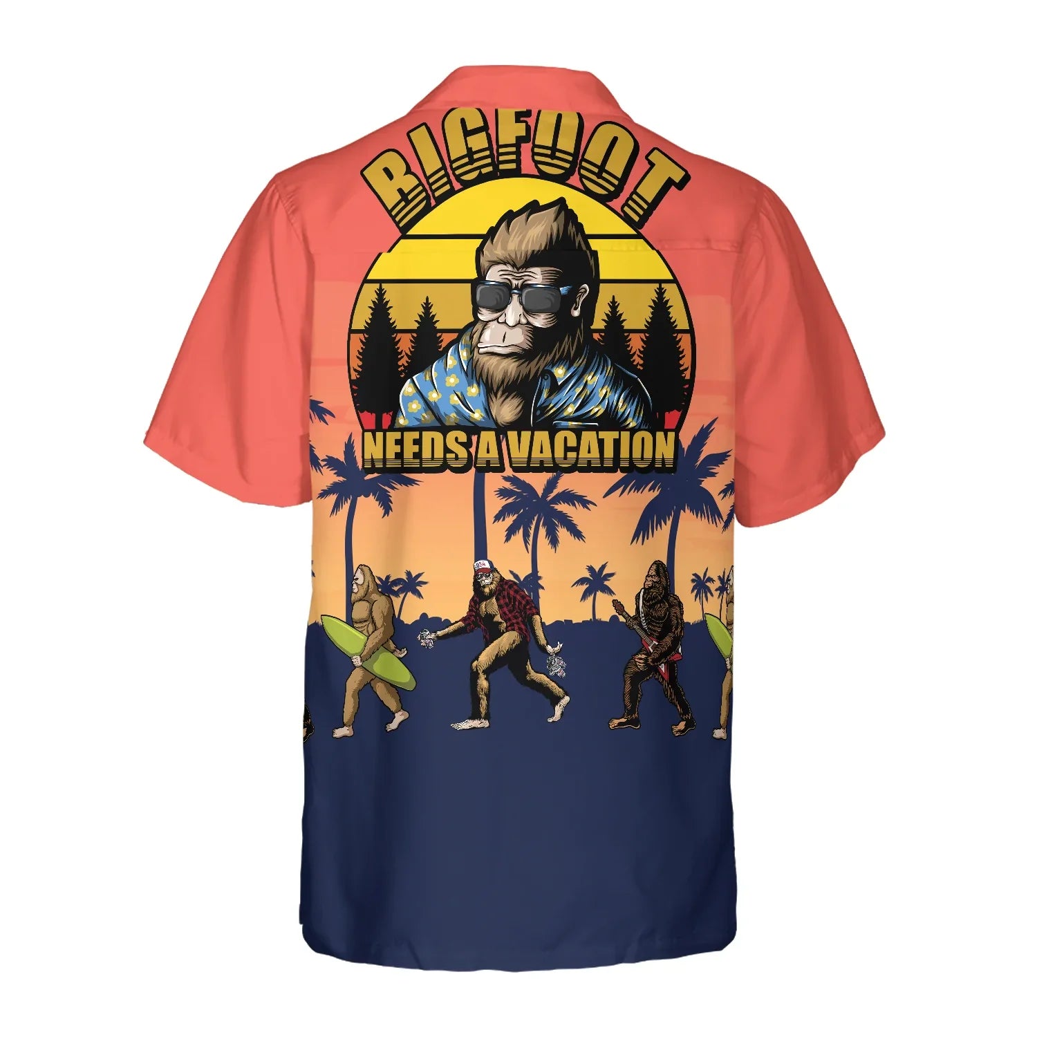 Bigfoot Needs A Vacation Bigfoot Hawaiian Shirt, Vintage Dawn Palette Tropical Bigfoot Surfer Shirt, Bigfoot Sunset Summer Tropical Aloha Shirt For Men, Perfect Gift For Summer Lovers, Friends, Husband, Boyfriend, Family, Bigfoot Lovers