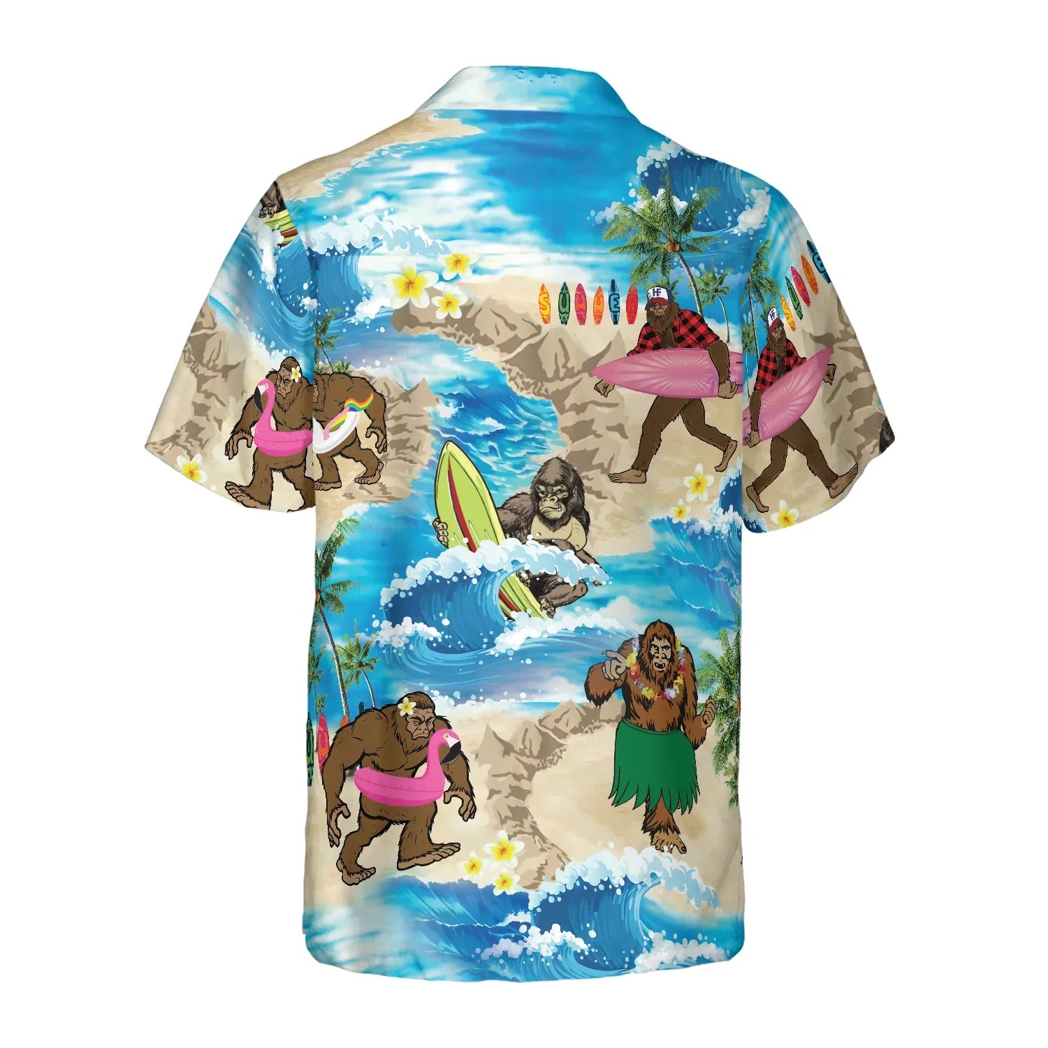Bigfoots Are On Summer Vacation Bigfoot Hawaiian Shirt, Tropical Aloha Wave Surfing Bigfoot Shirt For Men, Perfect Gift For Summer Lovers, Friends, Husband, Boyfriend, Family