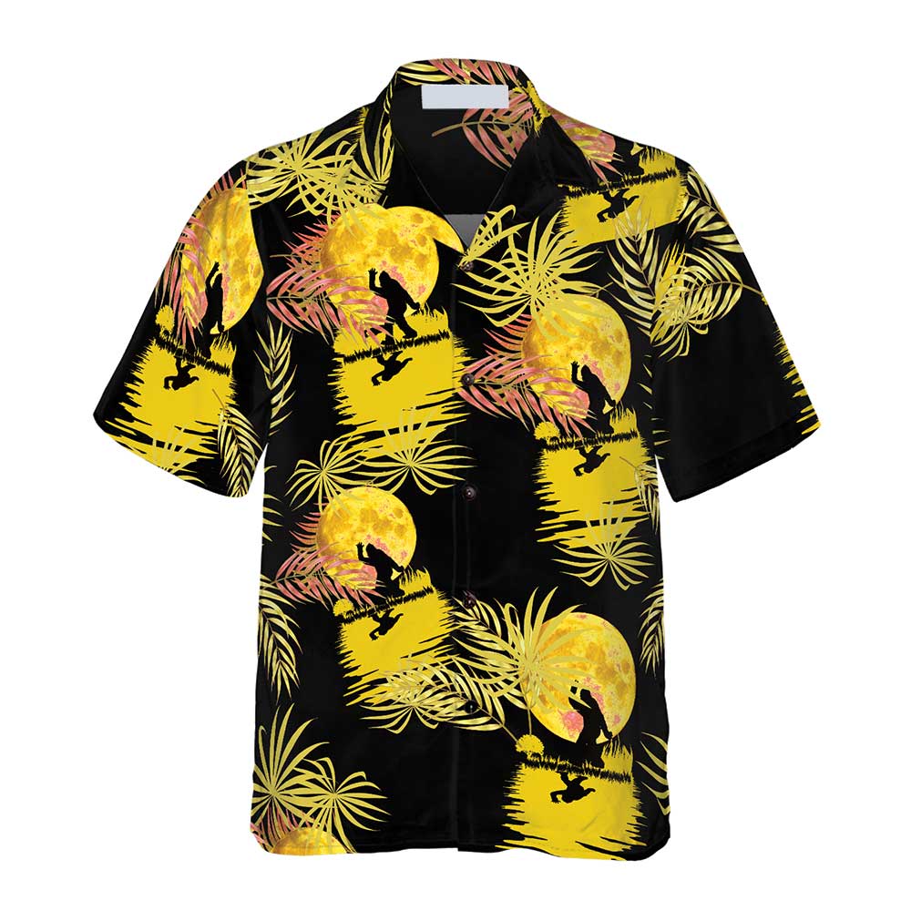 Bigfoot Tropical Yellow Moon Bigfoot Hawaiian Shirt, Black And Yellow Moonlight Bigfoot Shirt For Men - Perfect Gift For Friends, Husband, Boyfriend, Girlfriend, Family