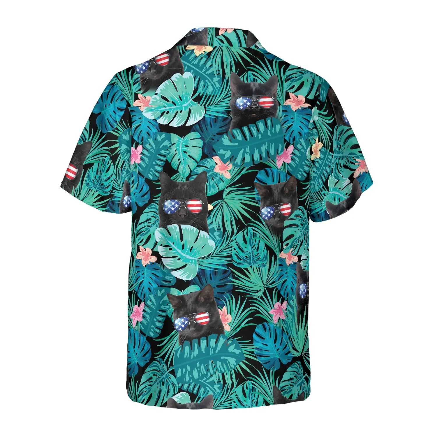 Black Cat Tropical Hawaiian Shirt, Fourth Of July Hawaiian Shirt, Best Gift For Cat Lovers, Husband, Boyfriend, Friends, Family
