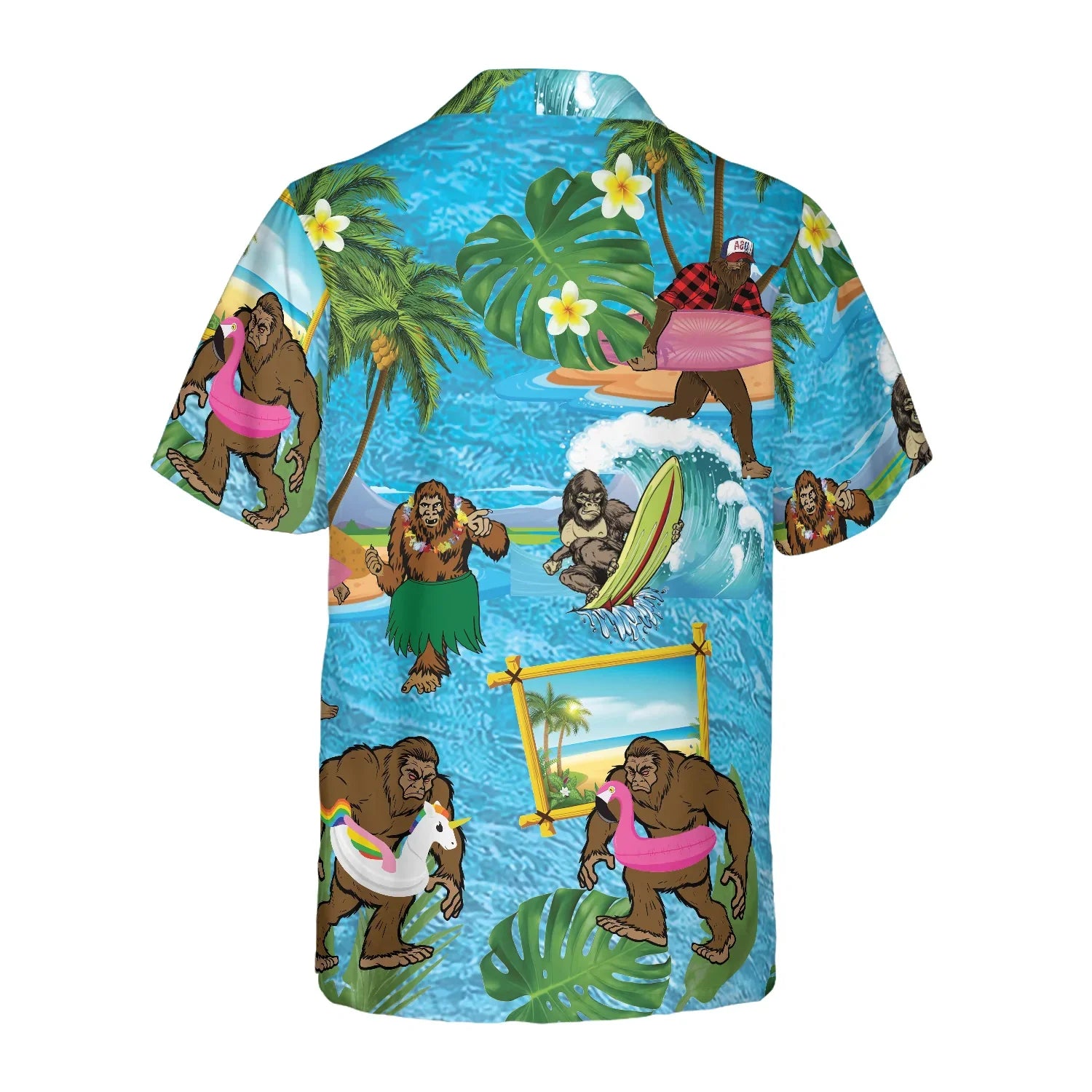 Bigfoot On The Beach, Bigfoot Hawaiian Shirt, Tropical Aloha Wave Surfing Bigfoot Shirt For Men, Bigfoot Summer Beach Aloha Shirt For Men, Perfect Gift For Beach Lovers, Friends, Husband, Boyfriend, Family, Summer Lovers