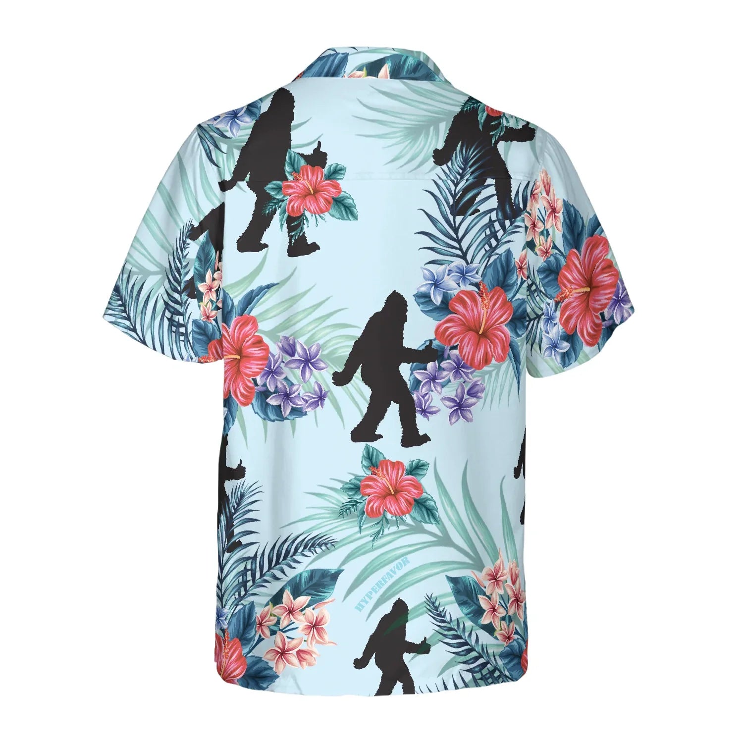 Bigfoot Bluebonnet Bigfoot Hawaiian Shirt, Arctic Blue Texas Floral And Leaves Bigfoot Shirt For Men, Bigfoot Tropical Flowers Aloha Shirt For Men, Perfect Gift For Summer Lovers, Friends, Husband, Boyfriend, Family
