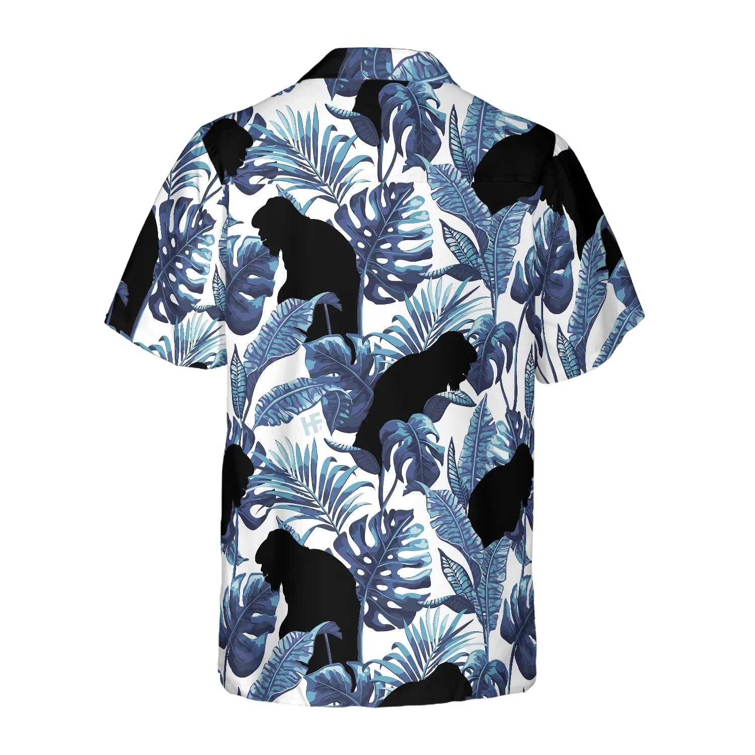 Bigfoot Blue Leaves Bigfoot Hawaiian Shirt, White And Navy Blue Tropical Floral Bigfoot Shirt For Men, Bigfoot Tropical Leaves Aloha For Men, Perfect Gift For Summer Lovers, Friends, Husband, Boyfriend, Family