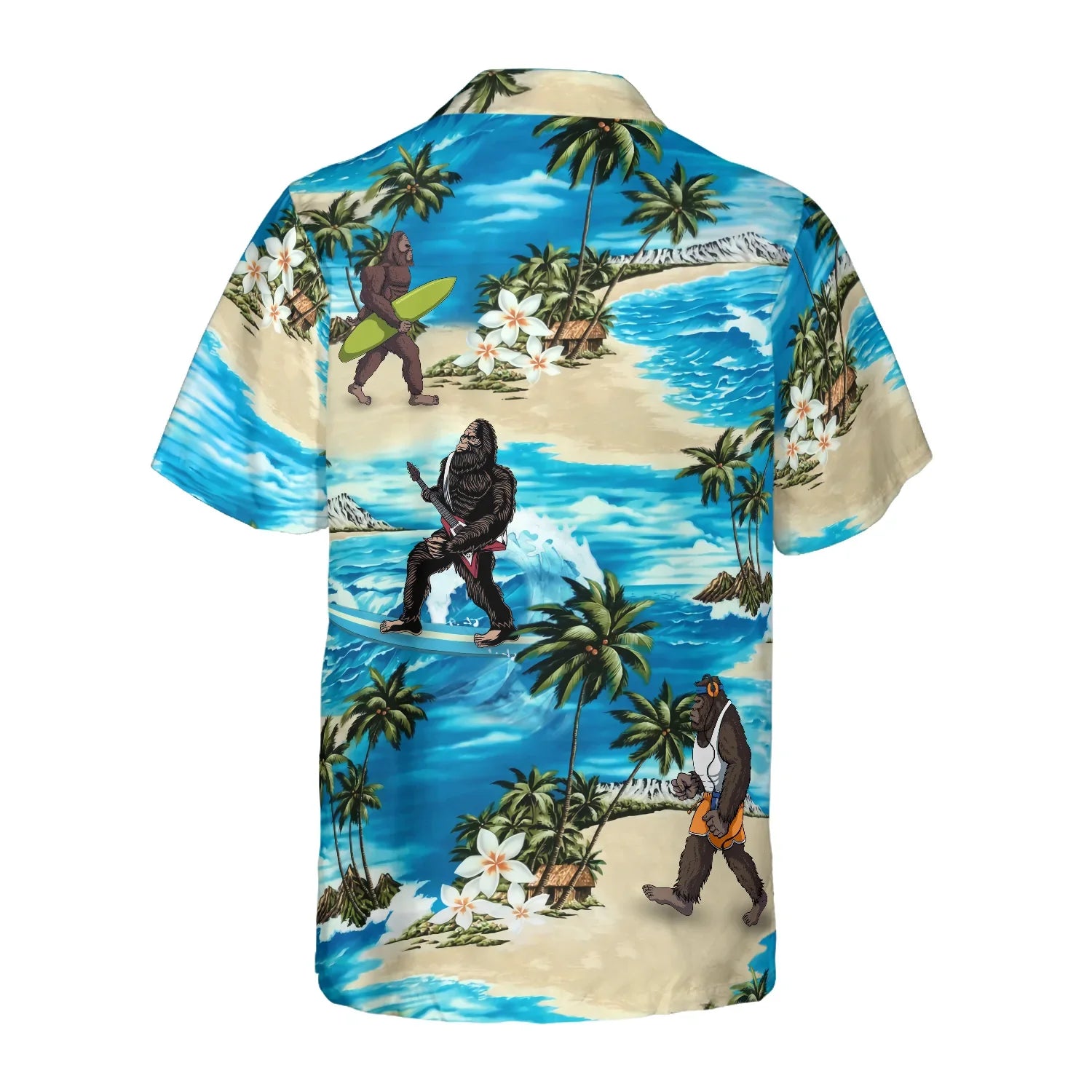 Bigfoot AIoha Beach Bigfoot Hawaiian Shirt, Palm Tree And Flower Blue Ocean Bigfoot Surfing Shirt For Men, Bigfoot Tropical Summer Beach Aloha Shirt For Men, Perfect Gift For Beach Lovers, Friends, Husband, Boyfriend, Family