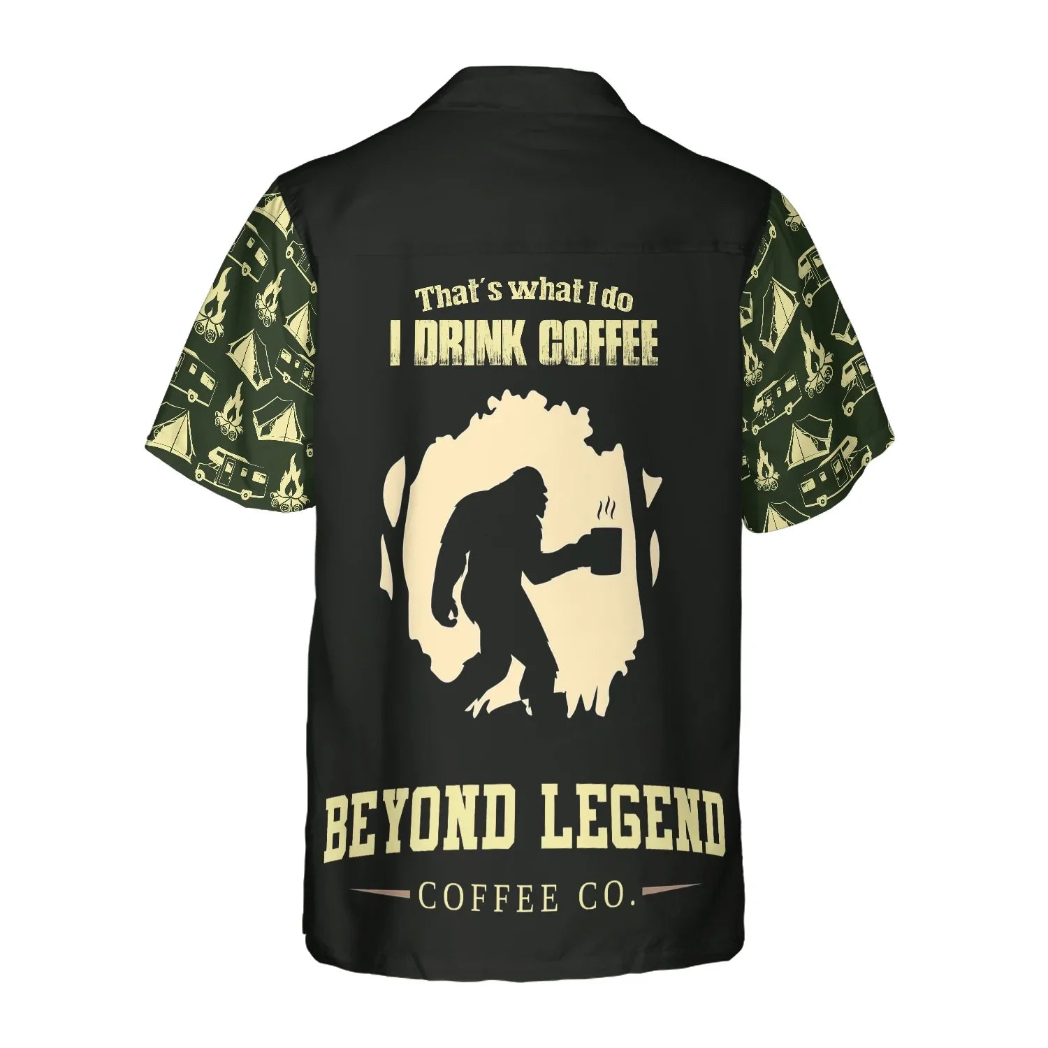 Camping Bigfoot Hawaiian Shirt, I Drink Coffee Beyond Legend Aloha Shirt For Men & Women, Best Gift For Camping Lovers, Husband, Wife, Boyfriend, Girlfriend