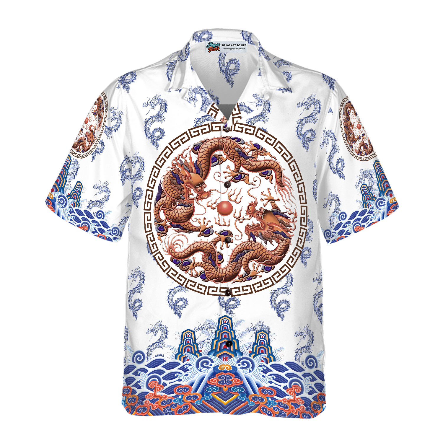 Chinoiserie Dragon White Hawaiian Shirt, Dragon Shirt For Men And Women, Best Gift For China Lover, Friend, Family