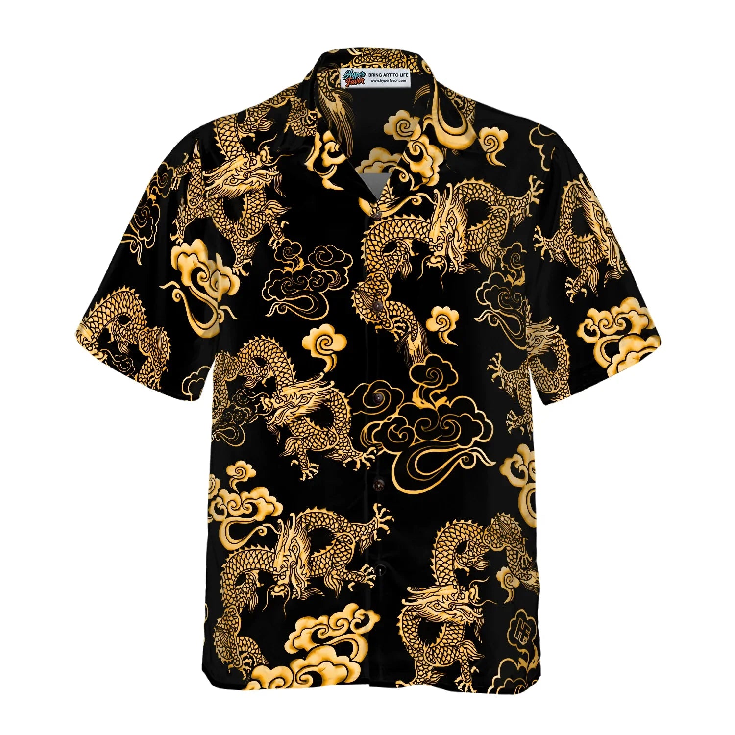 Black Gold Oriental Dragon Hawaiian Shirt, Hawaiian Shirt For Men - Perfect Gift Husband, Wife, Boyfriend, Girlfriend, Family, Friends