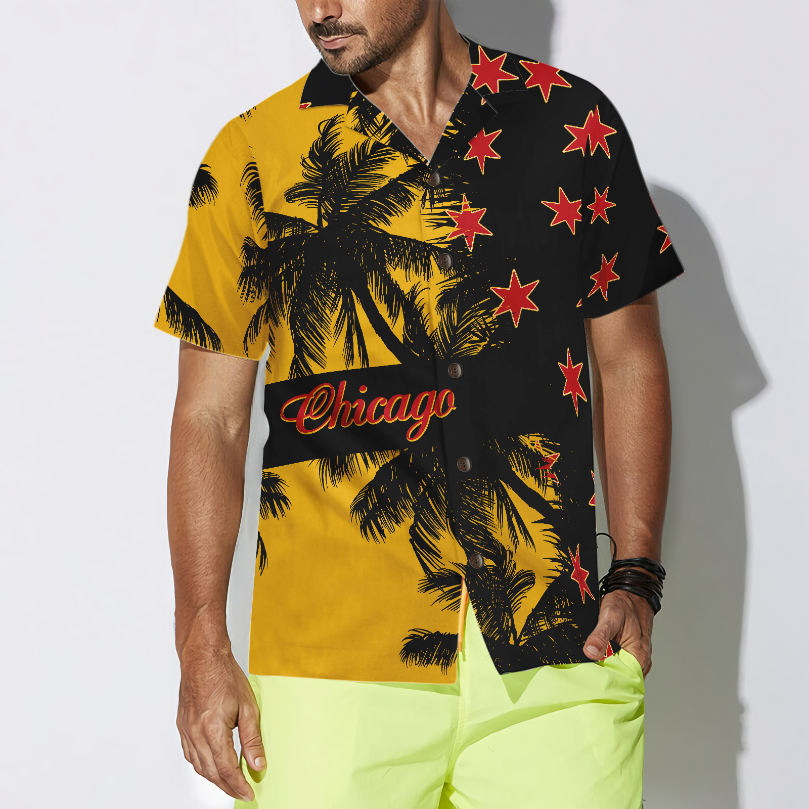 Black & Yellow Chicago Hawaiian Shirt - Perfect Gift For Friends, Husband, Boyfriend, Family